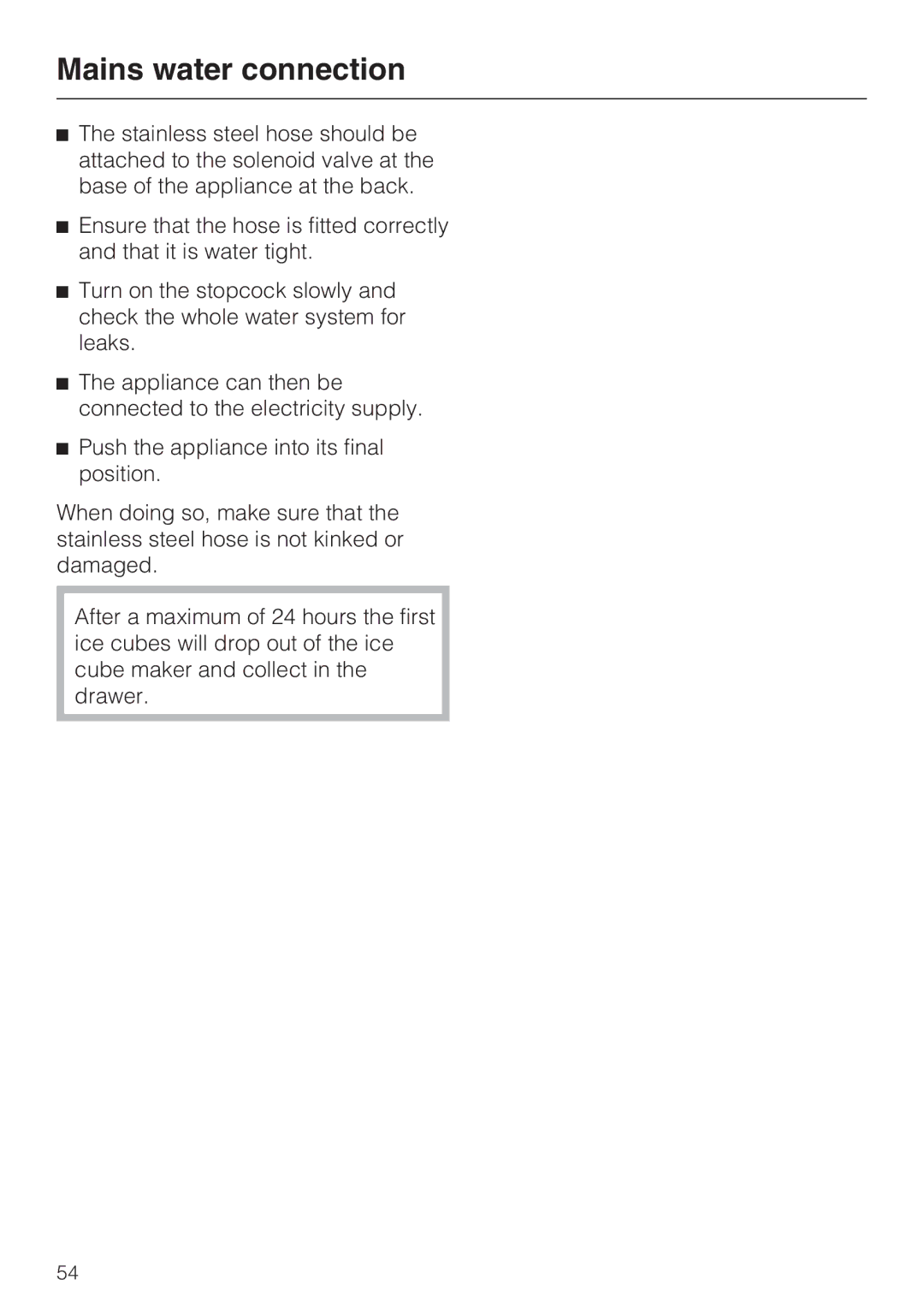 Miele KFN 14947 SDE ED installation instructions Mains water connection 