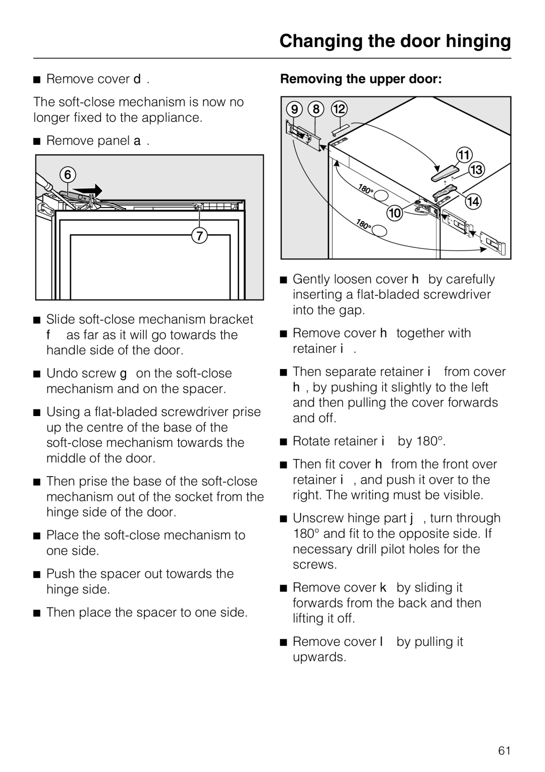 Miele KFN 14947 SDE ED installation instructions Removing the upper door 