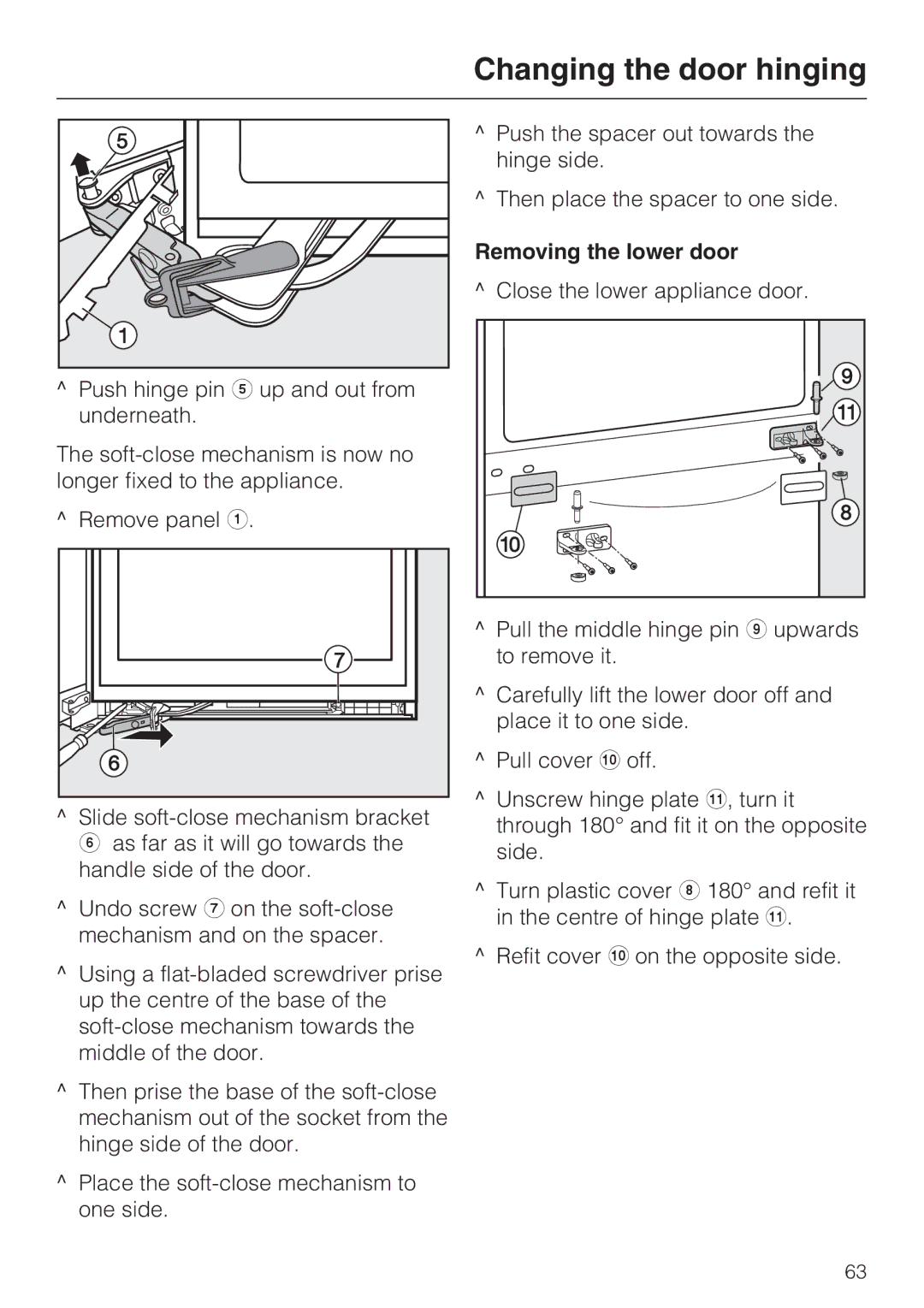 Miele KFN 14947 SDE ED installation instructions Removing the lower door 