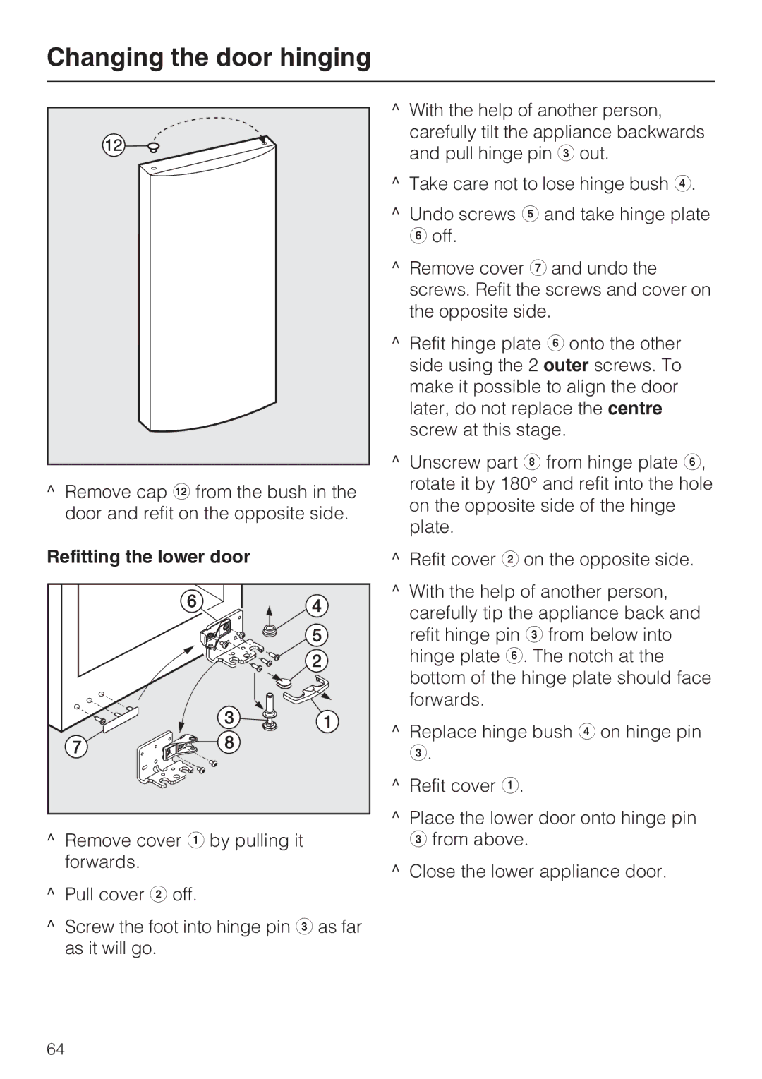 Miele KFN 14947 SDE ED installation instructions Refitting the lower door 