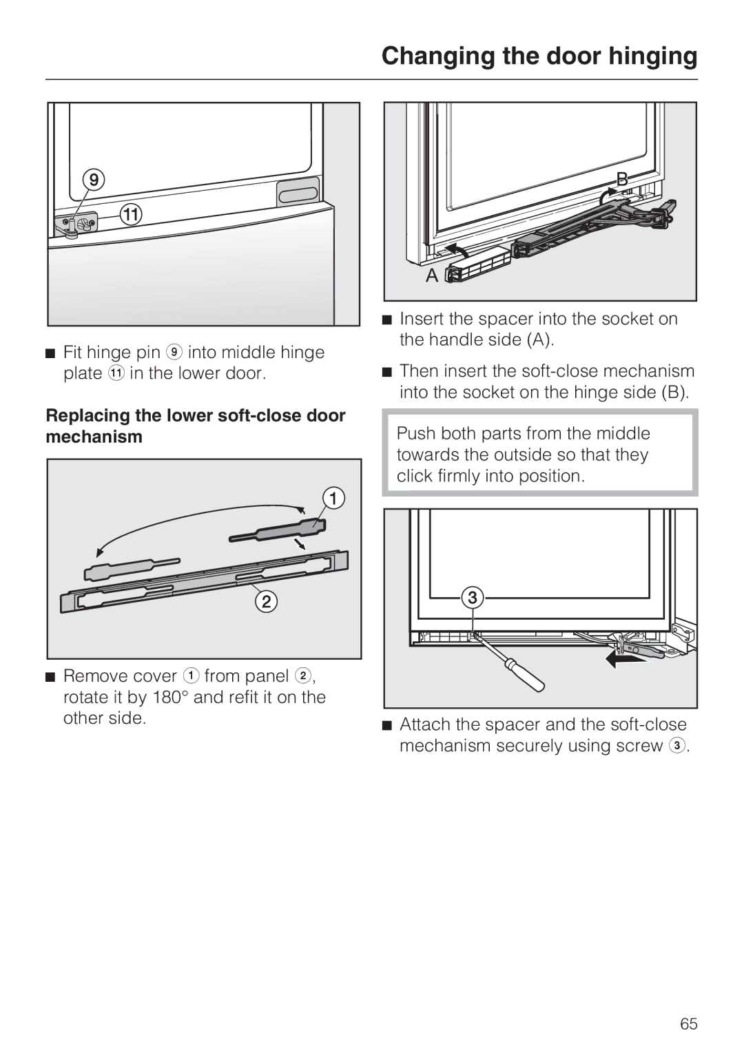 Miele KFN 14947 SDE ED installation instructions Replacing the lower soft-close door mechanism 