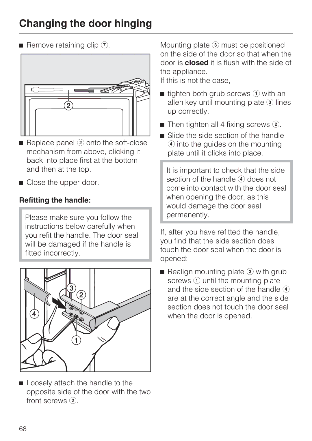 Miele KFN 14947 SDE ED installation instructions Refitting the handle 