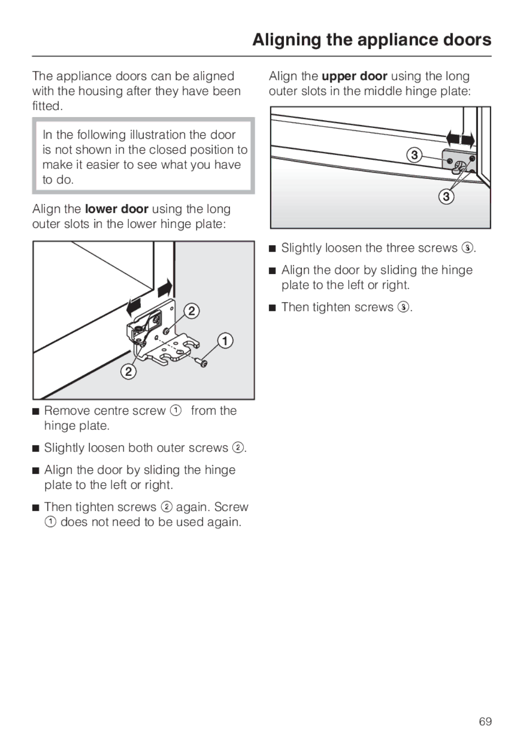 Miele KFN 14947 SDE ED installation instructions Aligning the appliance doors 