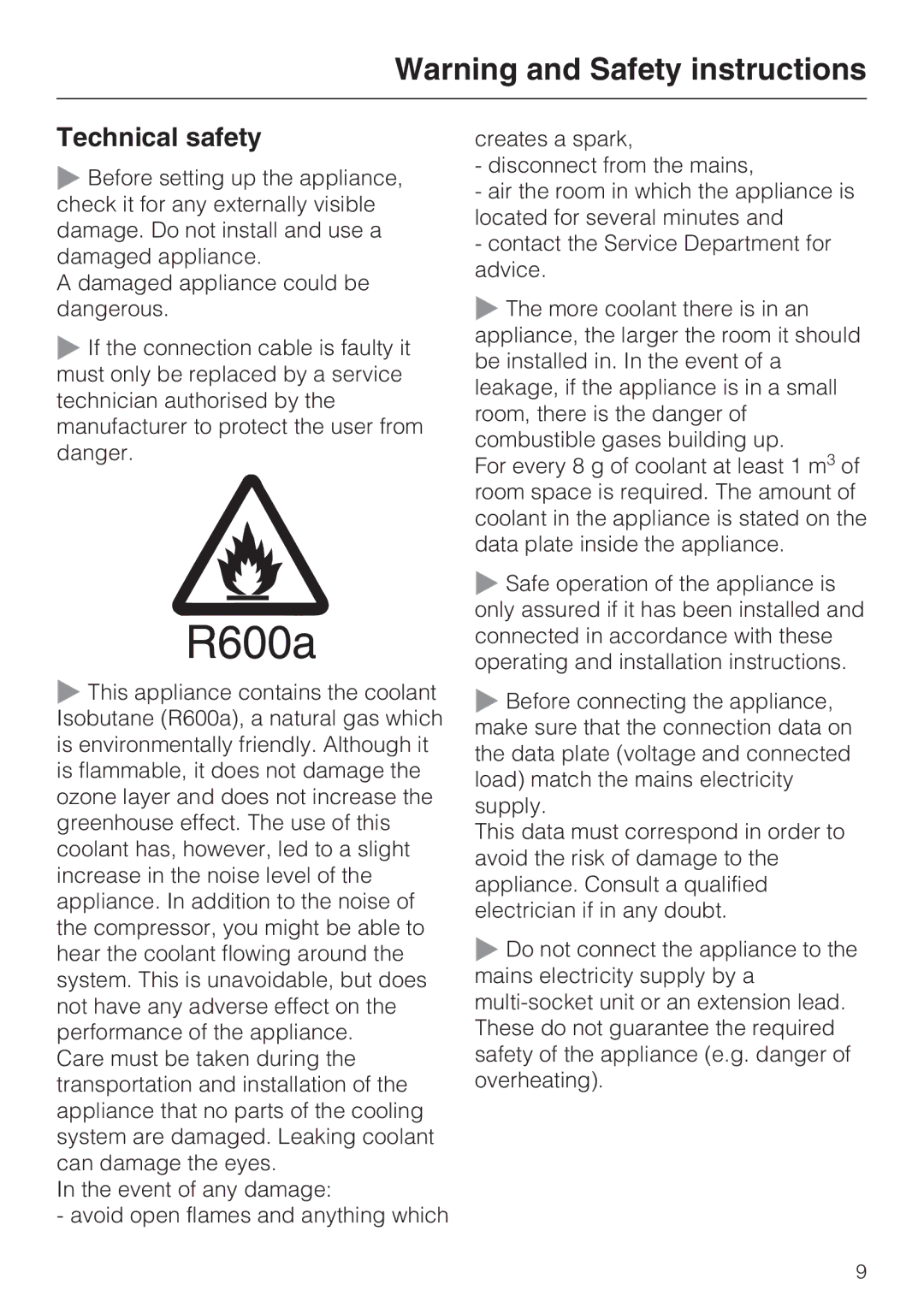 Miele KFN 14947 SDE ED installation instructions Technical safety 