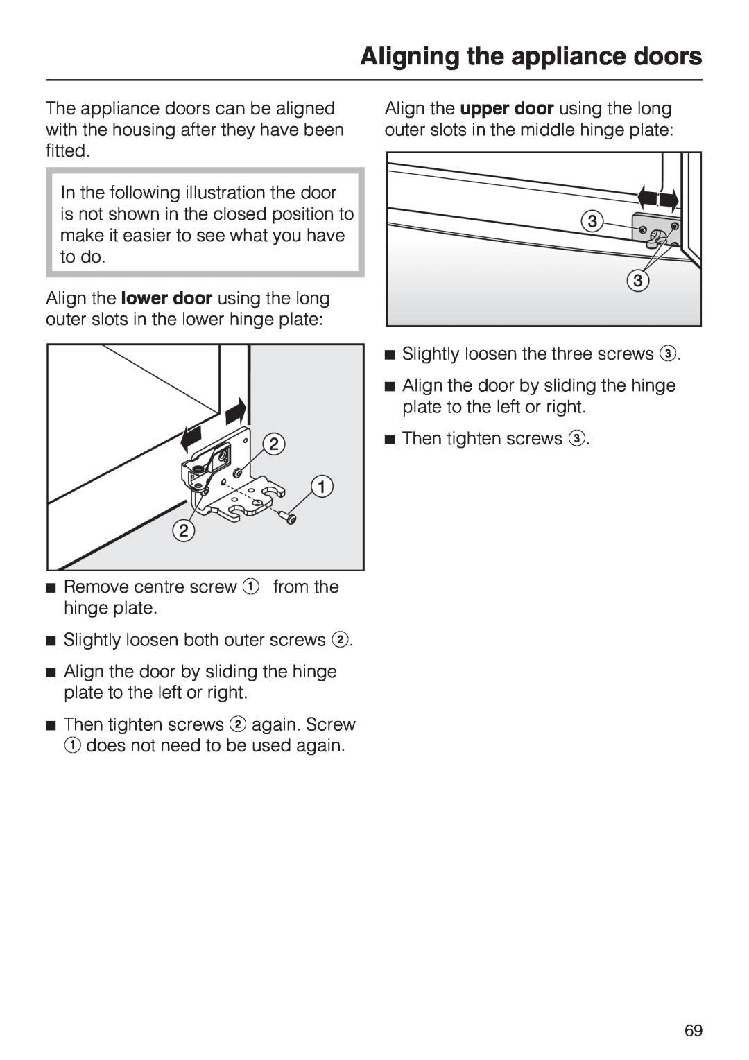 Miele KFN 14947 SDE ED installation instructions Aligning the appliance doors 