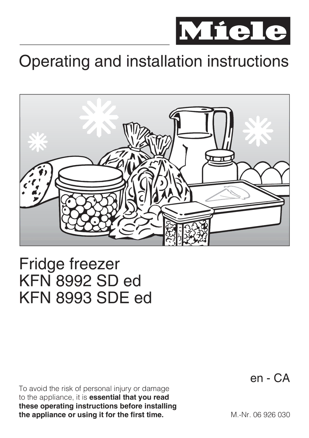 Miele KFN 8993 SDE ED, KFN 8992 SD ED installation instructions En CA 