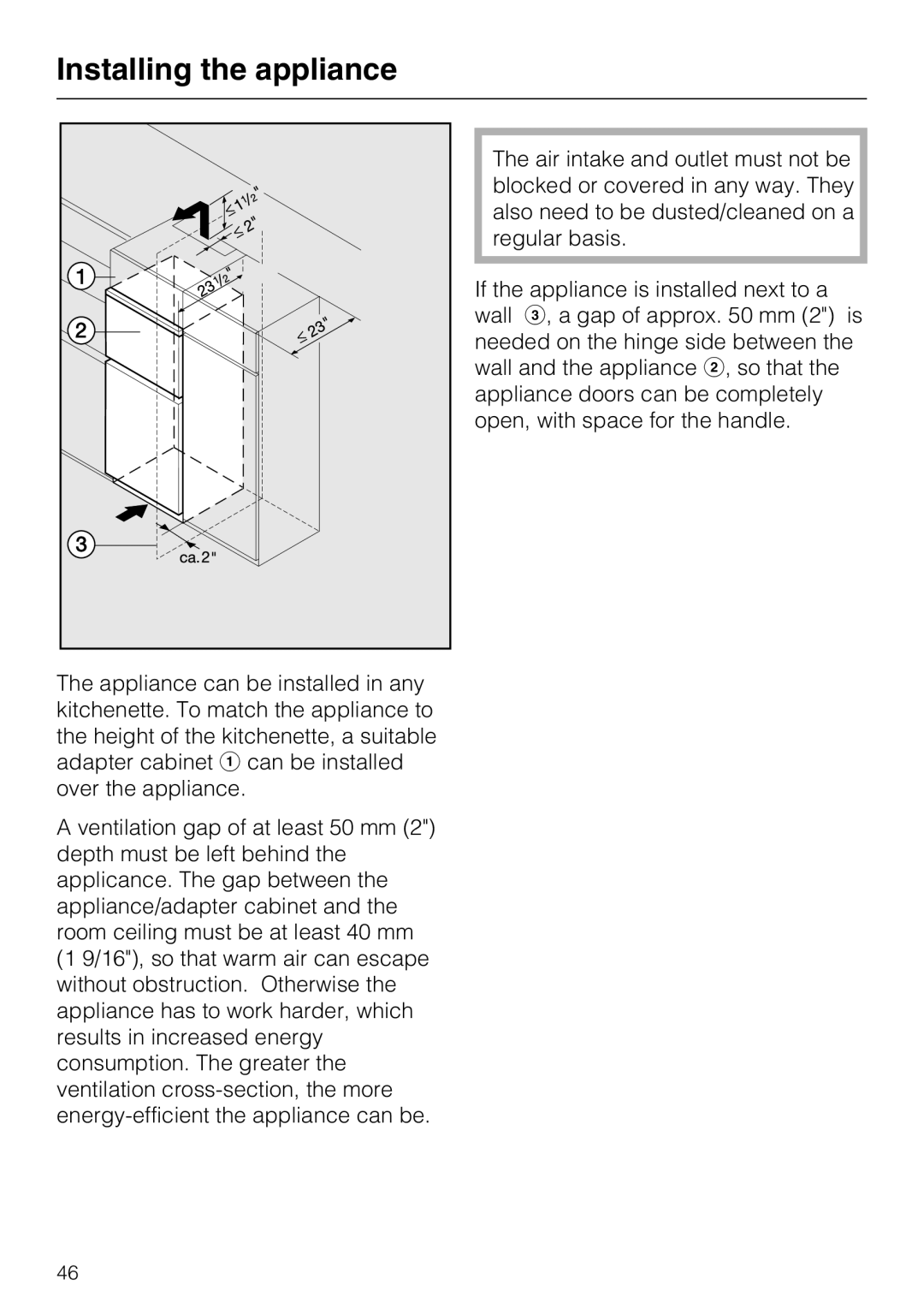 Miele KFN 8992 SD ED, KFN 8993 SDE ED installation instructions Installing the appliance 