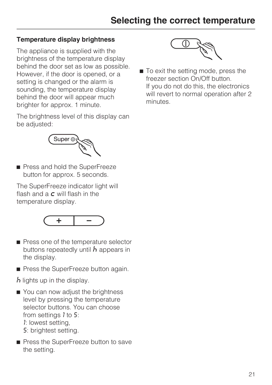 Miele KFN 8996 SDE ED-1, KFN 8995 SD ED-1 installation instructions Temperature display brightness 