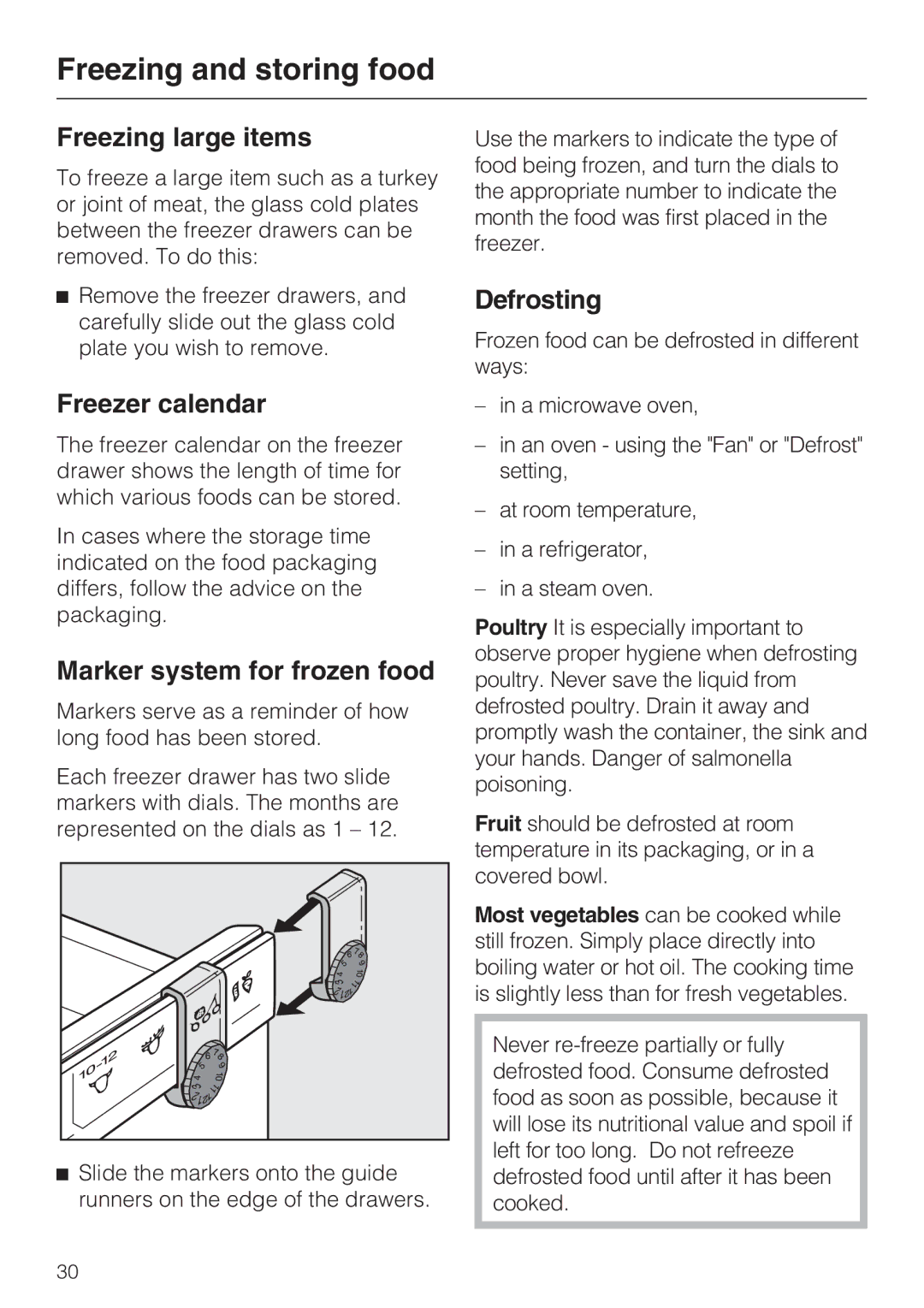 Miele KFN 8995 SD ED-1 Freezing large items, Freezer calendar, Marker system for frozen food, Defrosting 