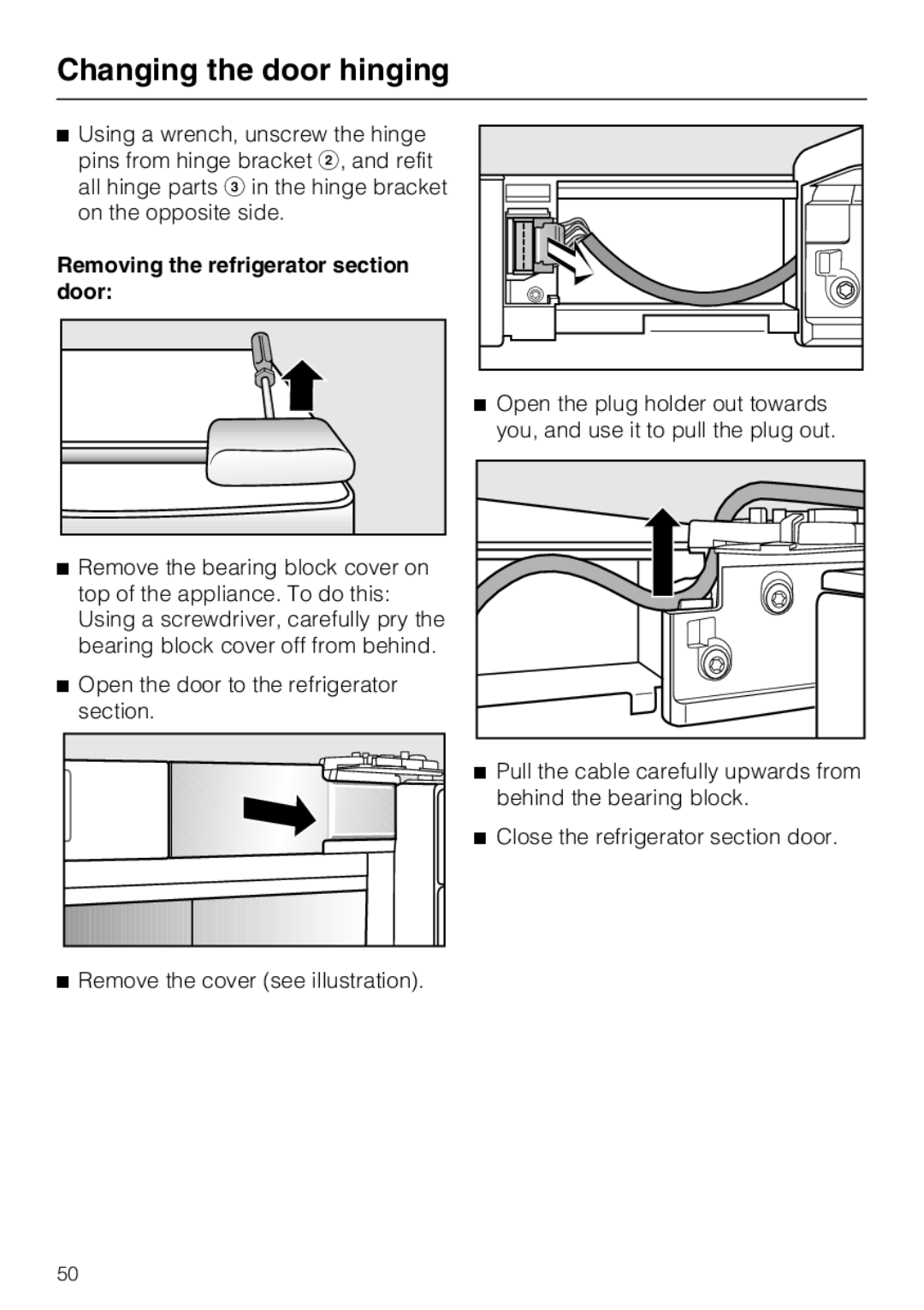 Miele KFN 8995 SD ED-1, KFN 8996 SDE ED-1 Removing the refrigerator section door, Remove the cover see illustration 