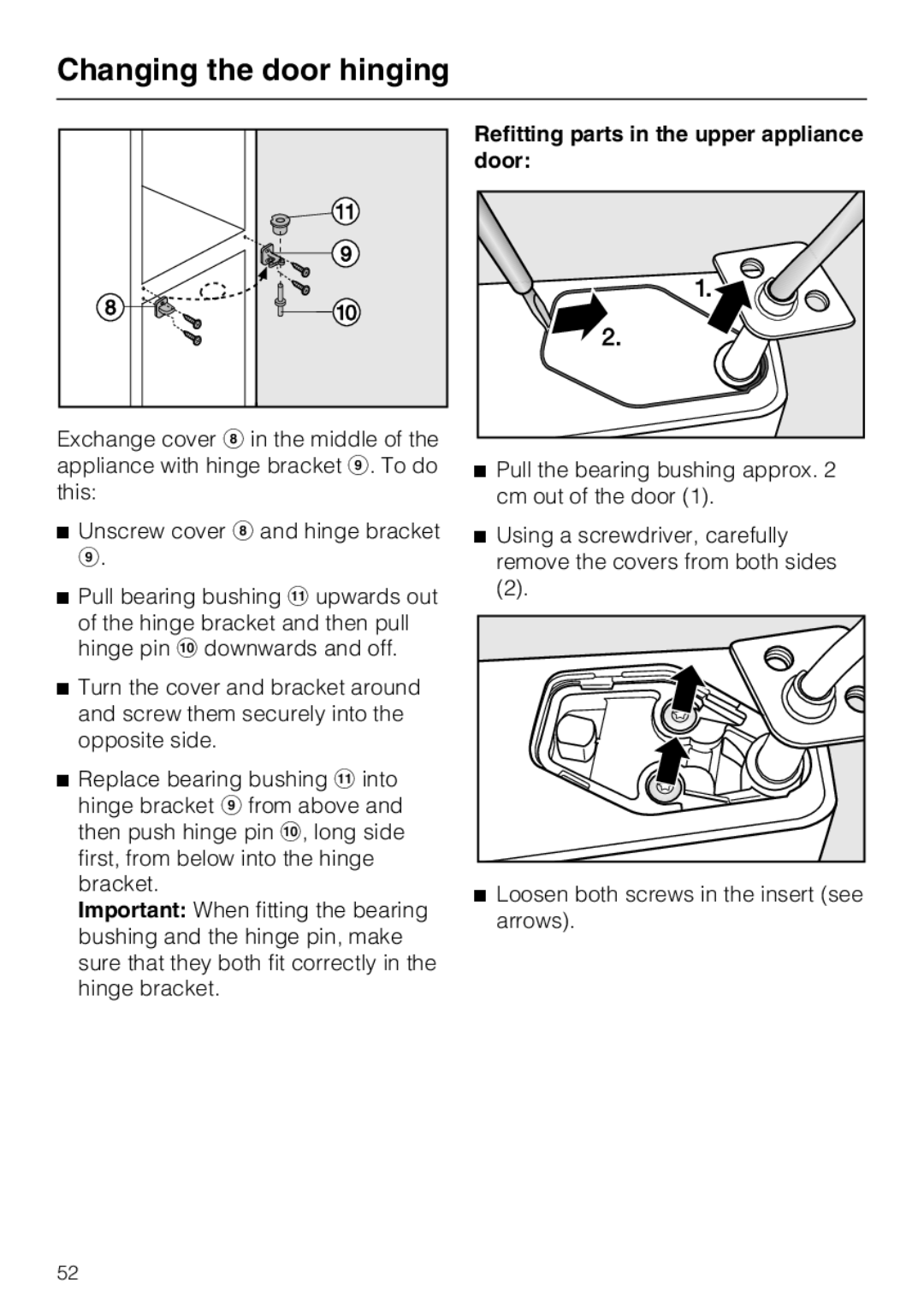 Miele KFN 8995 SD ED-1, KFN 8996 SDE ED-1 installation instructions Refitting parts in the upper appliance door 