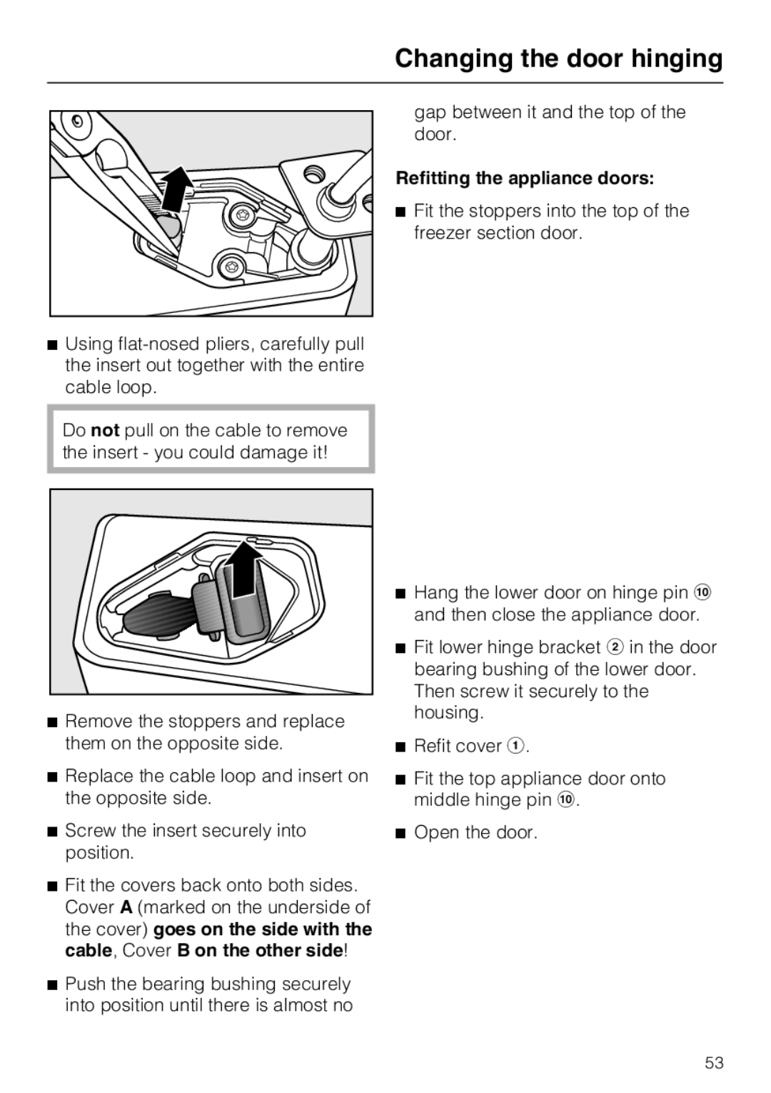 Miele KFN 8996 SDE ED-1, KFN 8995 SD ED-1 installation instructions Refitting the appliance doors 