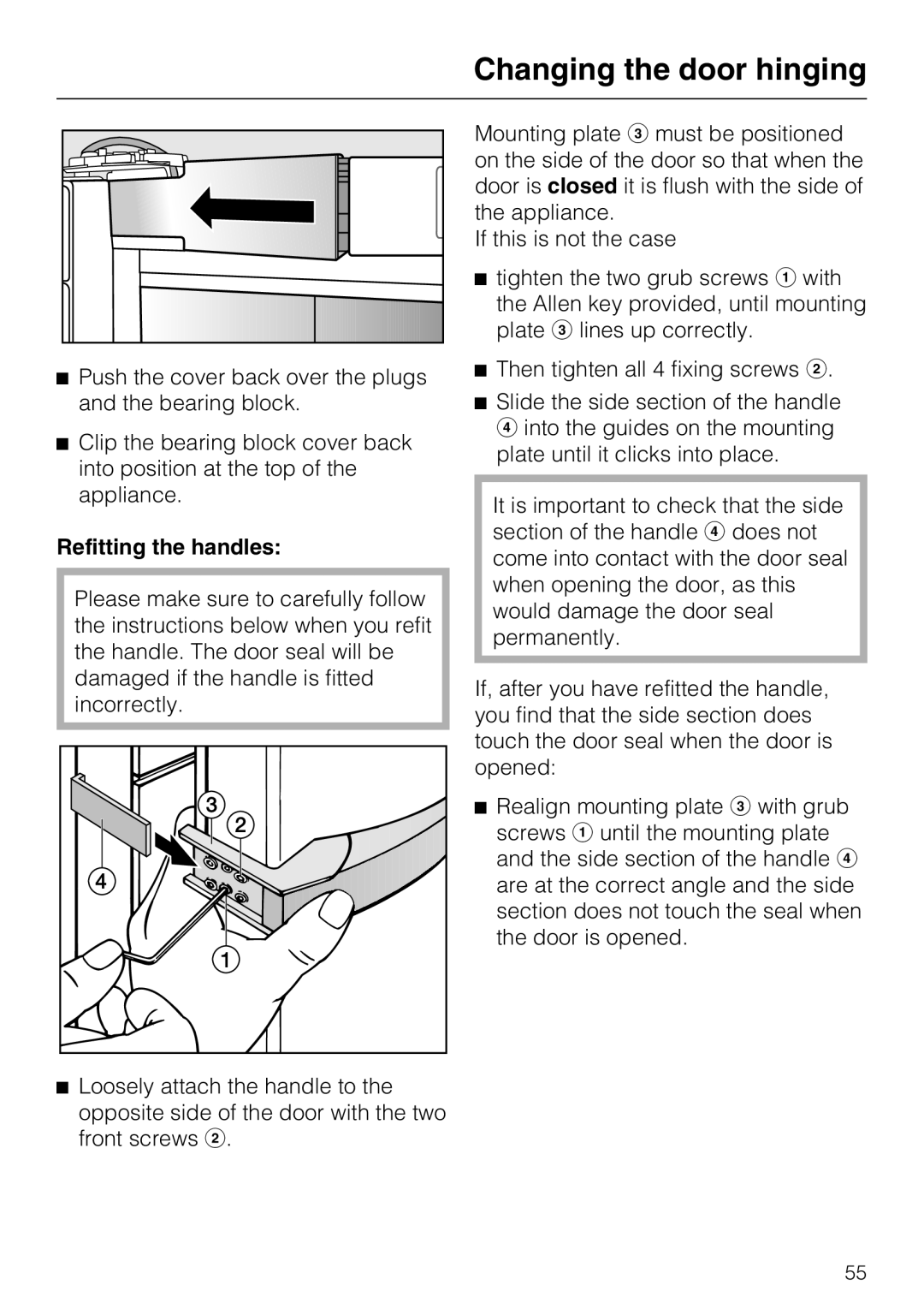 Miele KFN 8996 SDE ED-1, KFN 8995 SD ED-1 installation instructions Refitting the handles 