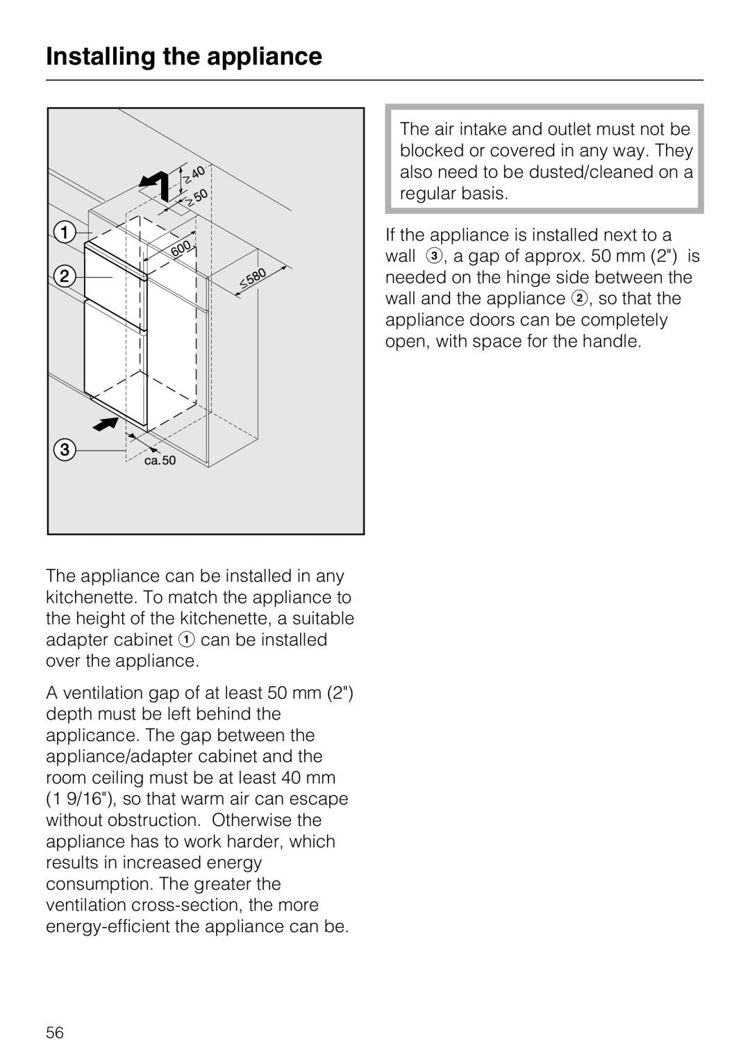 Miele KFN 8995 SD ED-1, KFN 8996 SDE ED-1 installation instructions Installing the appliance 