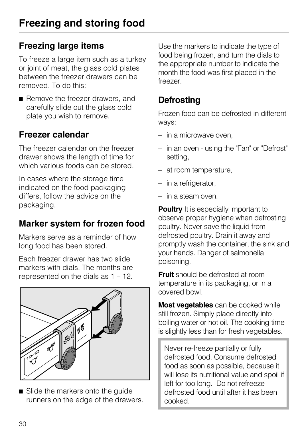 Miele KFN 8995 SD ED-1 Freezing large items, Freezer calendar, Marker system for frozen food, Defrosting 