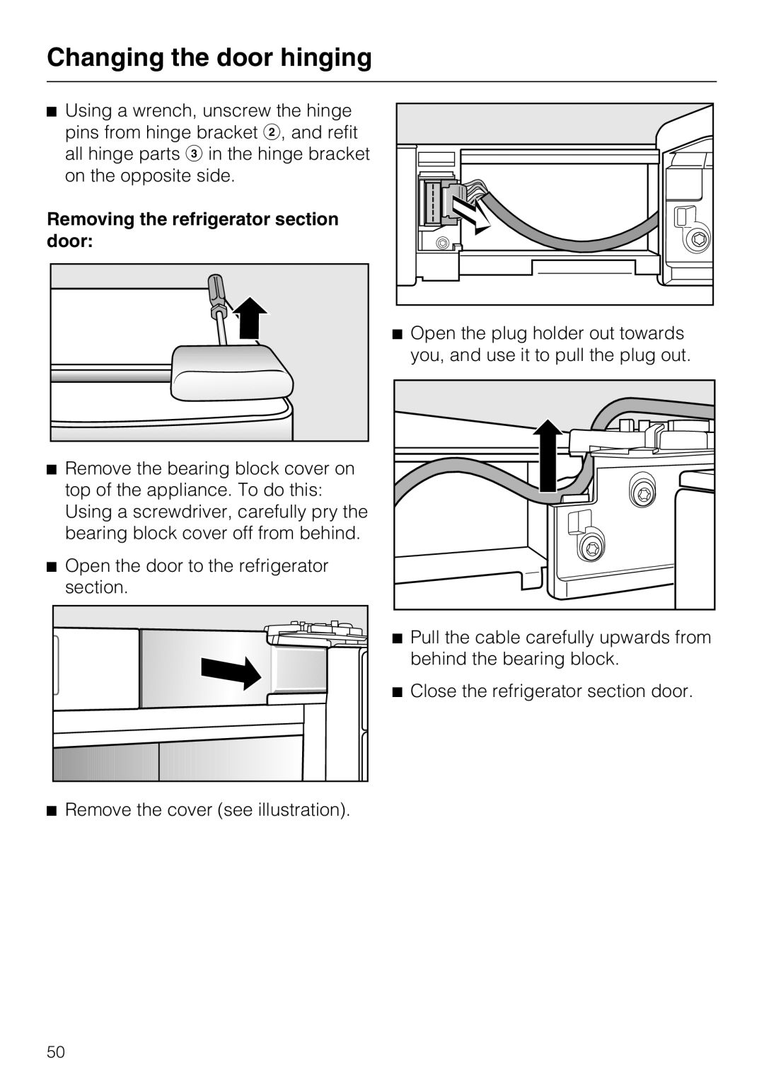 Miele KFN 8995 SD ED-1, KFN 8996 SDE ED-1 Removing the refrigerator section door, Remove the cover see illustration 