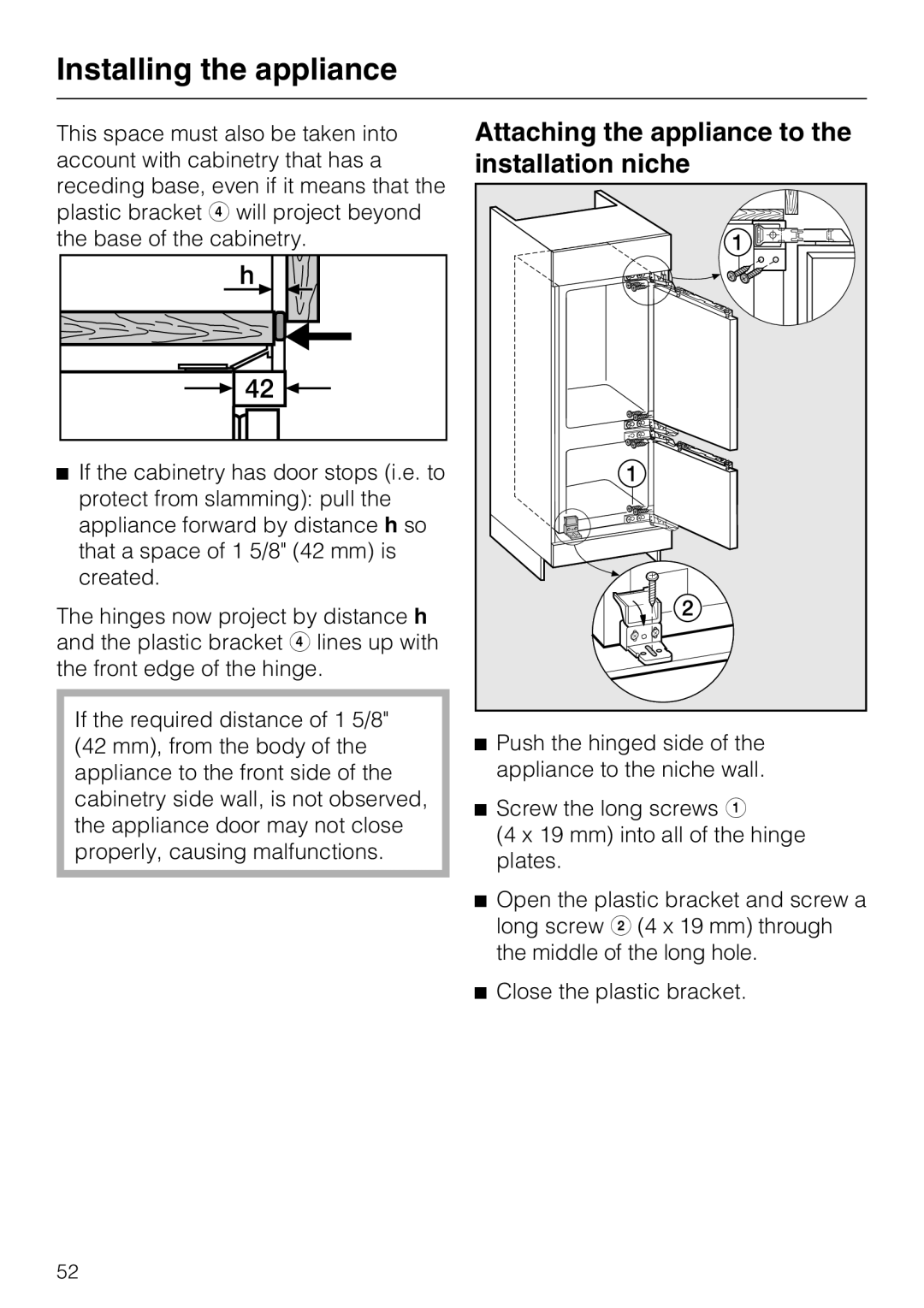 Miele KFN 9755 IDE installation instructions Attaching the appliance to the installation niche 