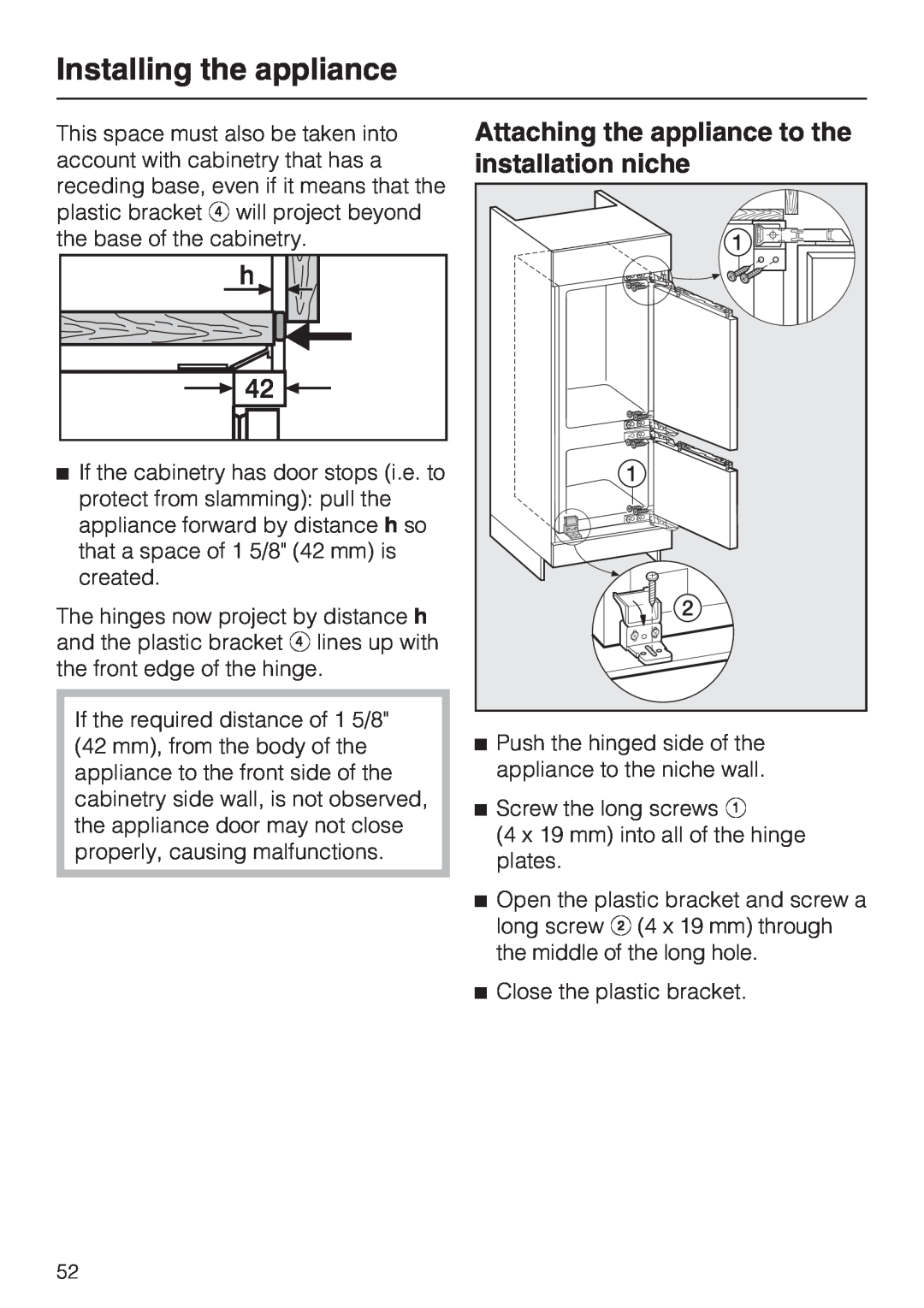 Miele KFN 9755 IDE installation instructions Attaching the appliance to the installation niche, Installing the appliance 