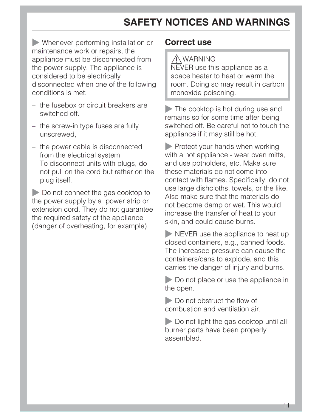 Miele KM 2030, KM 2050 manual Correct use 