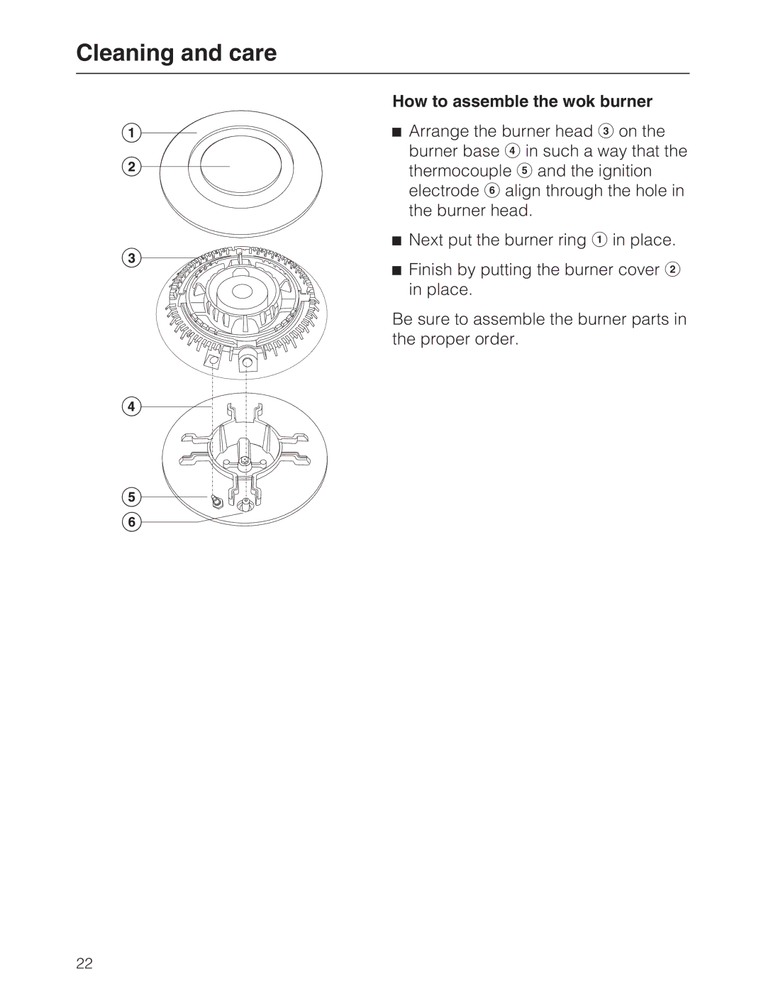 Miele KM 2050, KM 2030 manual How to assemble the wok burner 