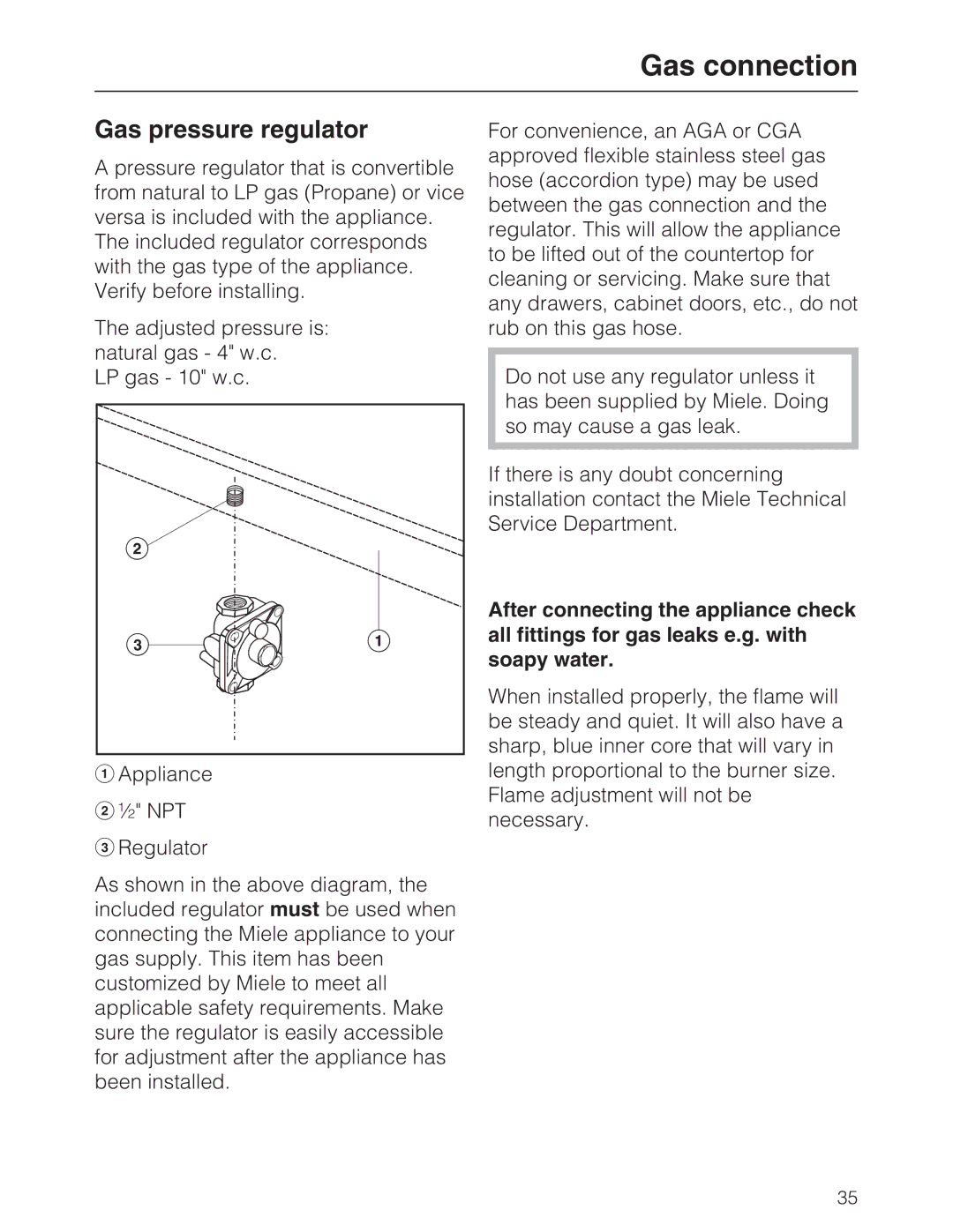 Miele KM 2030, KM 2050 manual Gas pressure regulator 