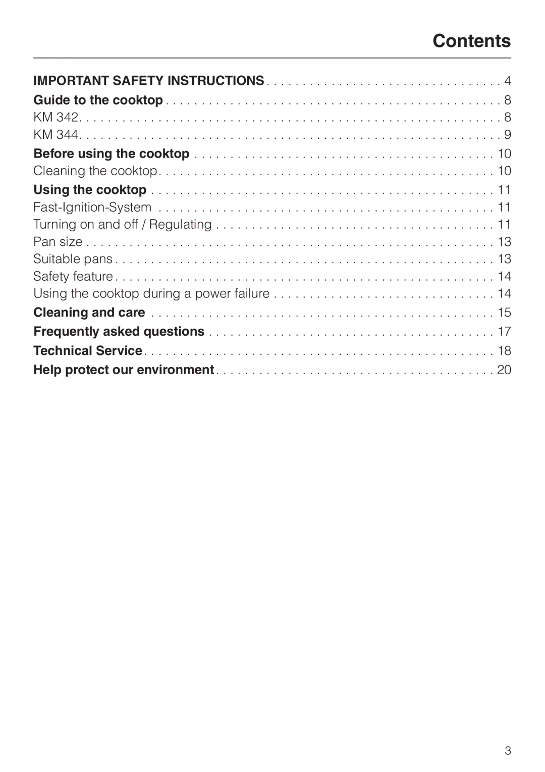 Miele KM 342, KM 344 manual Contents 