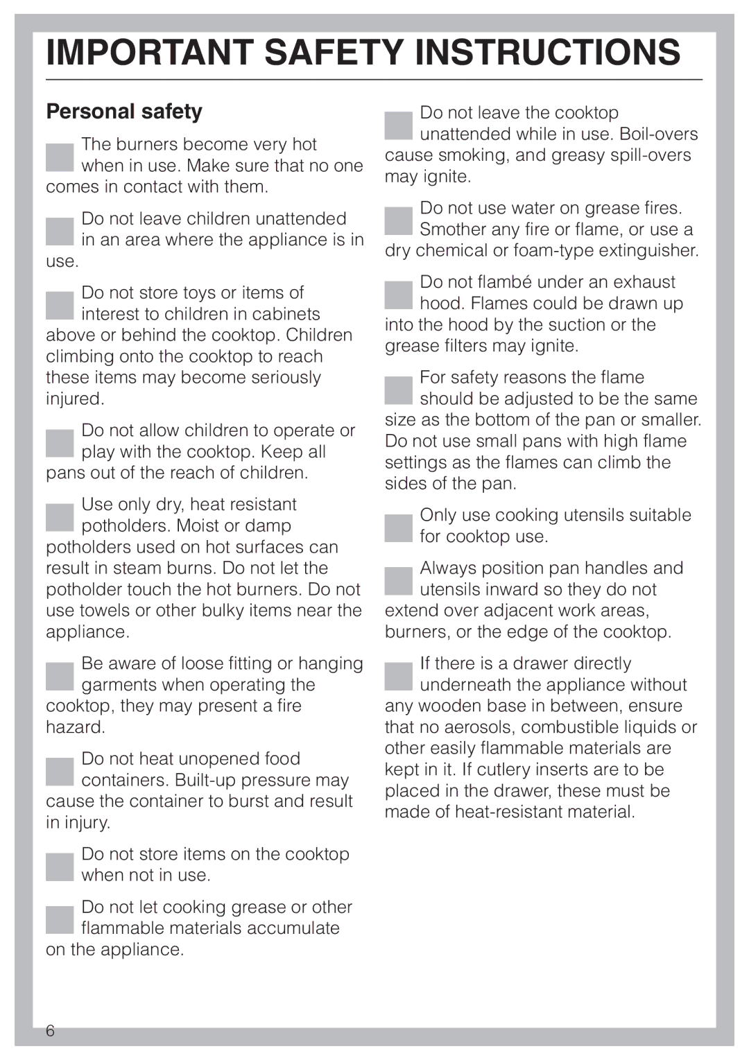 Miele KM 344, KM 342 manual Personal safety 