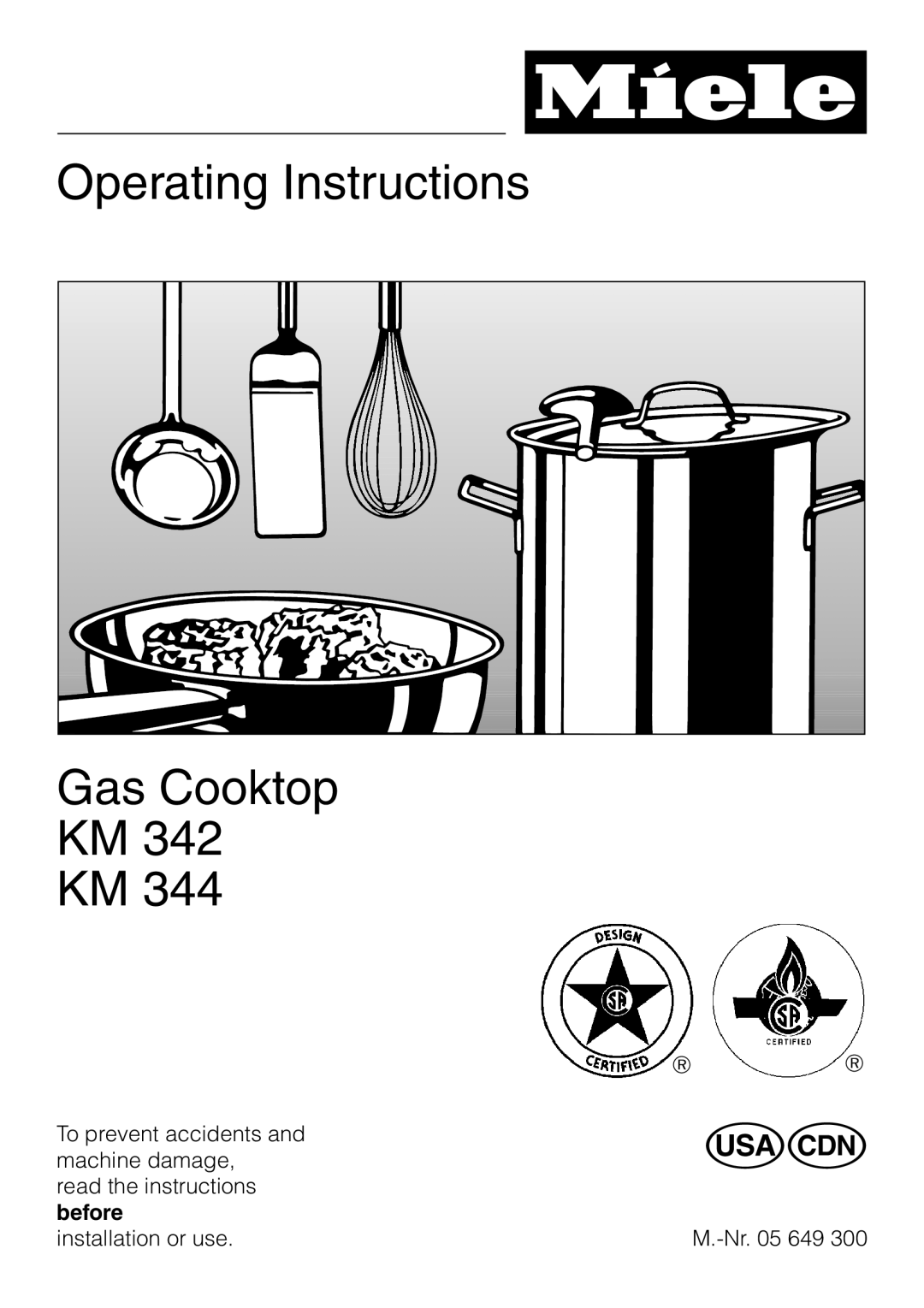 Miele KM 342, KM 344 manual Operating Instructions Gas Cooktop KM KM 