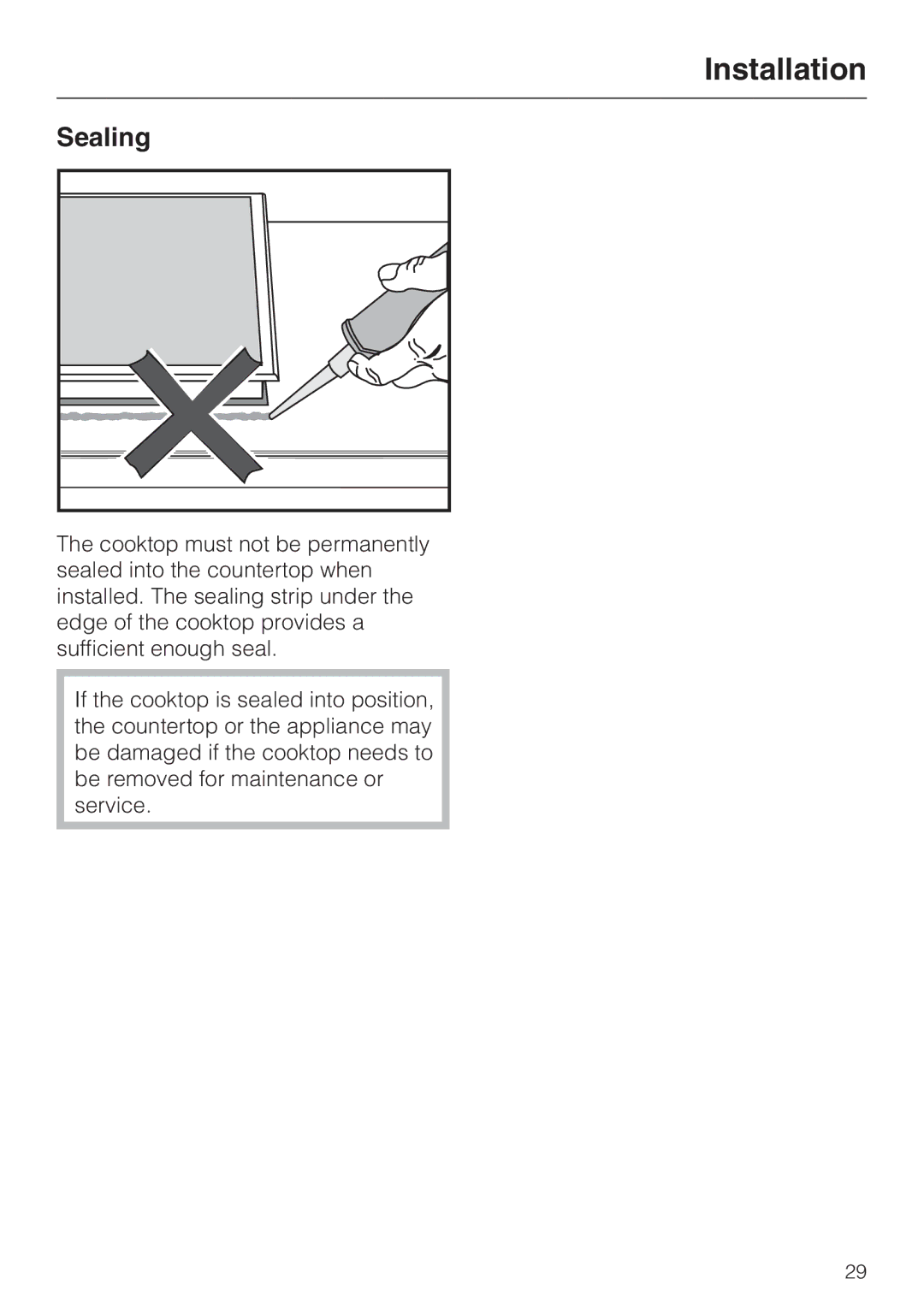 Miele KM 3484, KM 3474, KM 3485 installation instructions Sealing 