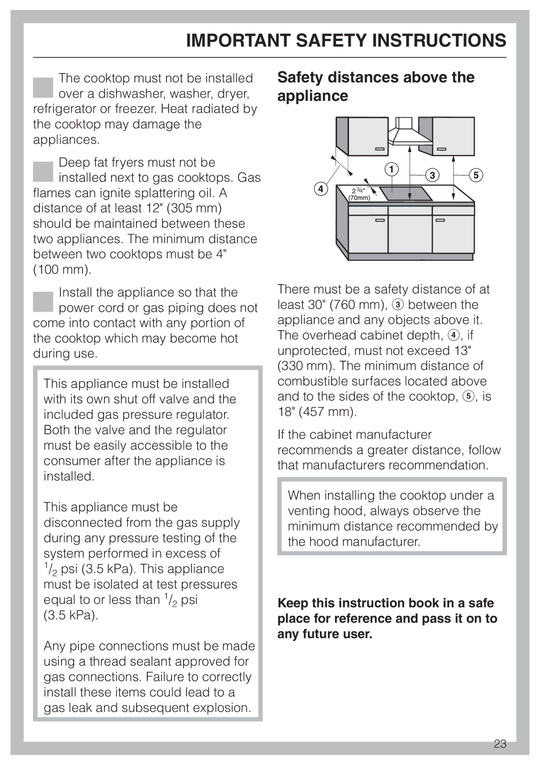 Miele KM 3464, KM 3475, KM 3465 installation instructions Safety distances above the appliance 