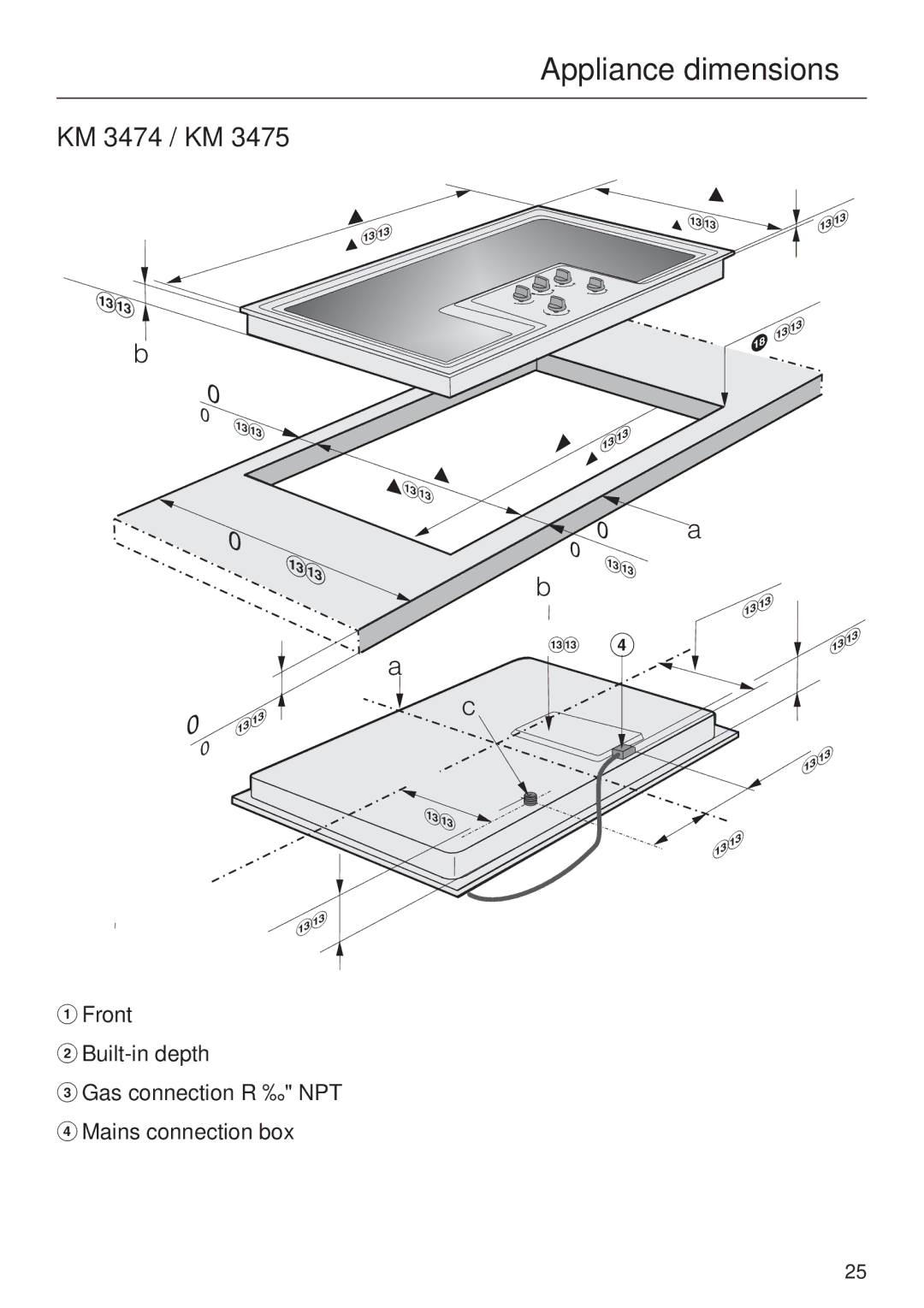 Miele KM 3465, KM 3475, KM 3464 installation instructions 185mm 