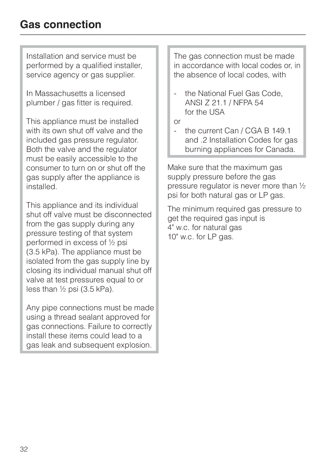 Miele KM 3464, KM 3475, KM 3465 installation instructions Gas connection 