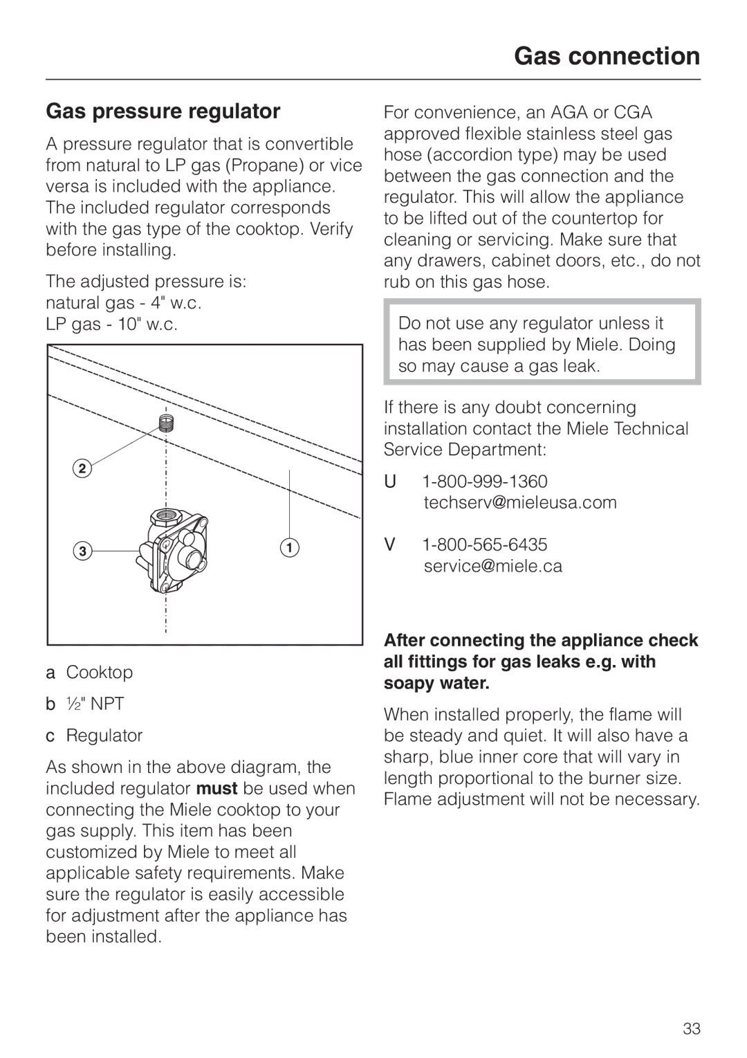 Miele KM 3475, KM 3465, KM 3464 installation instructions Gas pressure regulator 