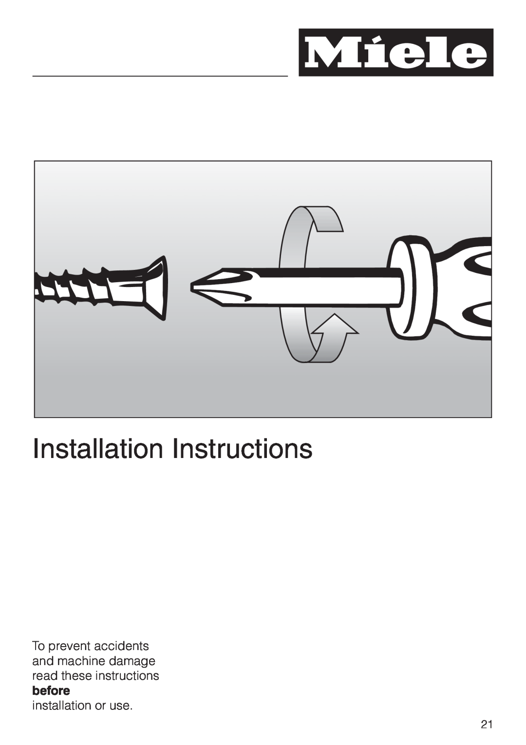 Miele KM 3475, KM 3465, KM 3464 installation instructions Installation Instructions, installation or use 