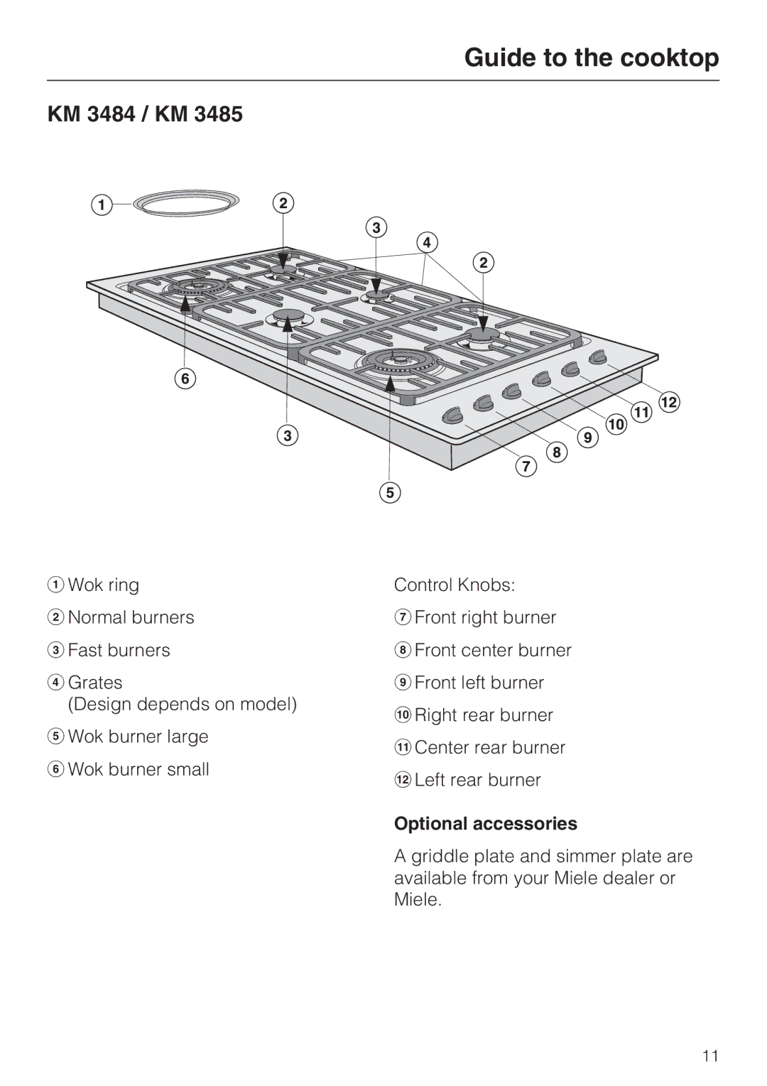 Miele KM 3464, KM 3475, KM 3474, KM 3485, KM 3465 installation instructions KM 3484 / KM, Optional accessories 