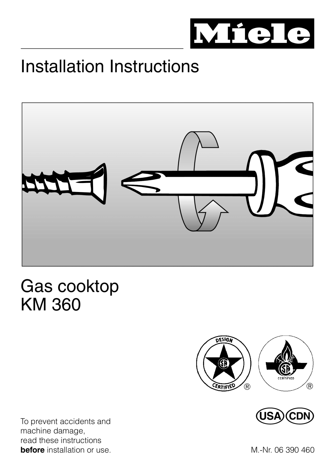 Miele KM 360 installation instructions Installation Instructions Gas cooktop 