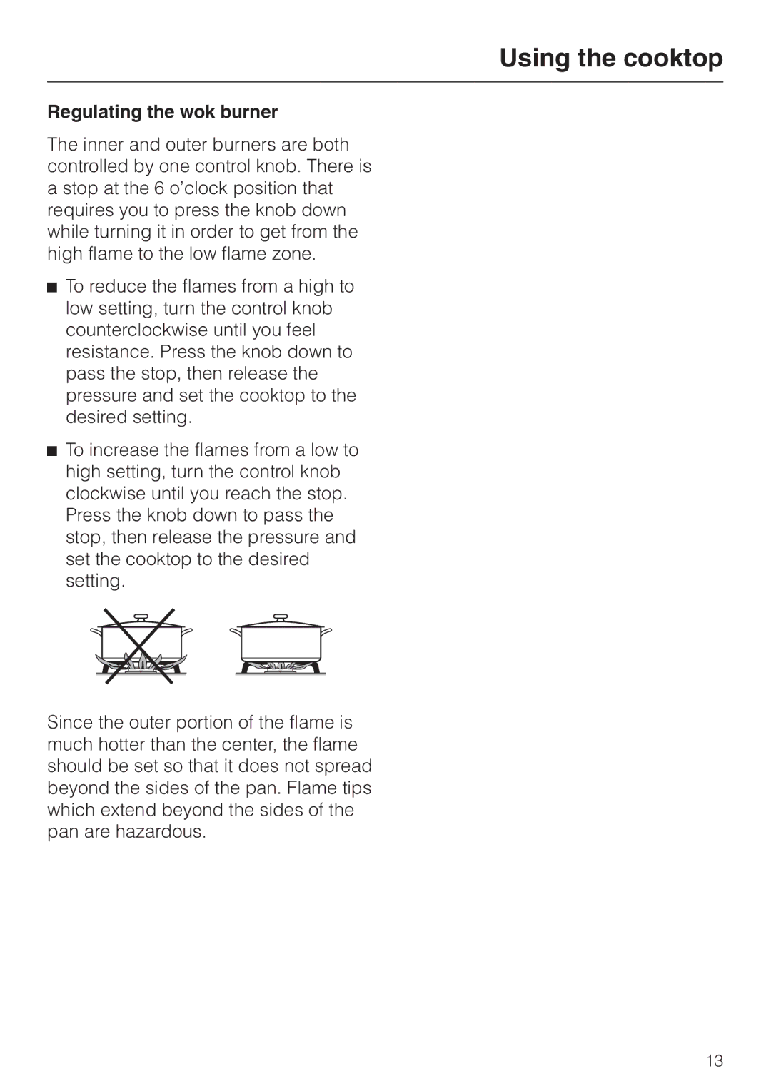 Miele KM 391 manual Regulating the wok burner 