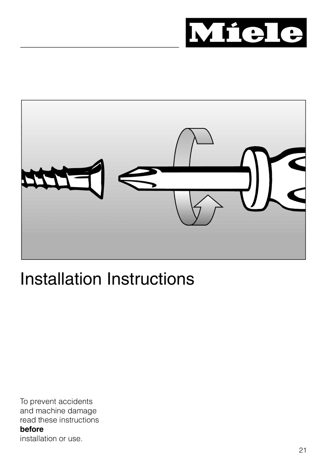 Miele KM 391 manual Installation Instructions 