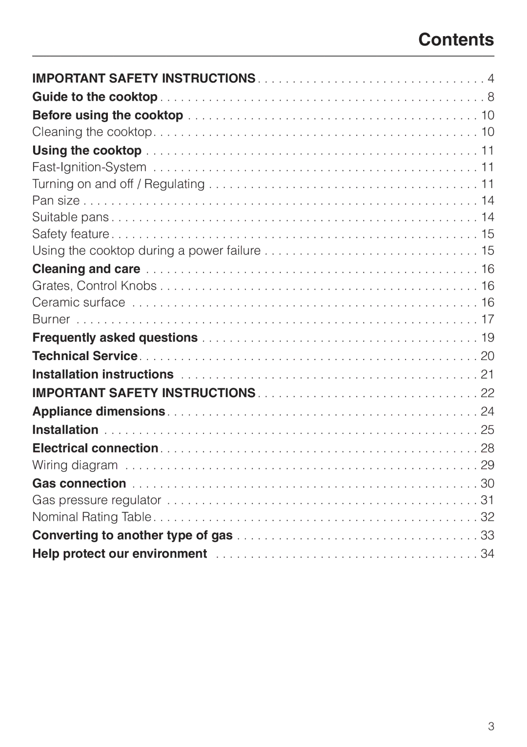 Miele KM 391 manual Contents 