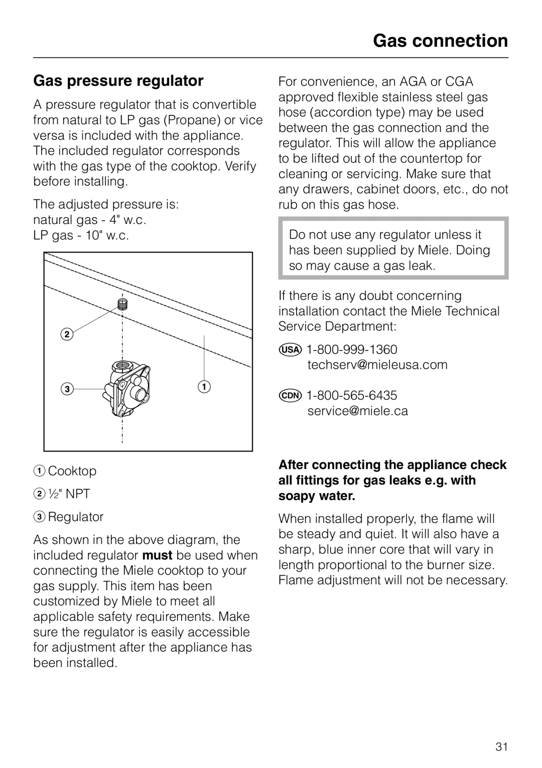 Miele KM 391 manual Gas pressure regulator 