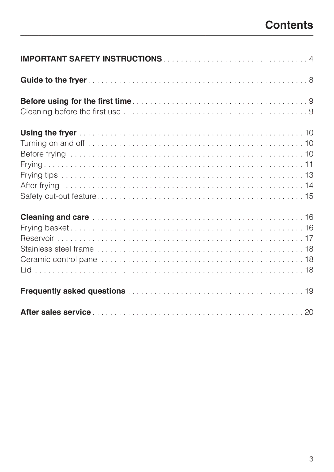 Miele KM 403 manual Contents 