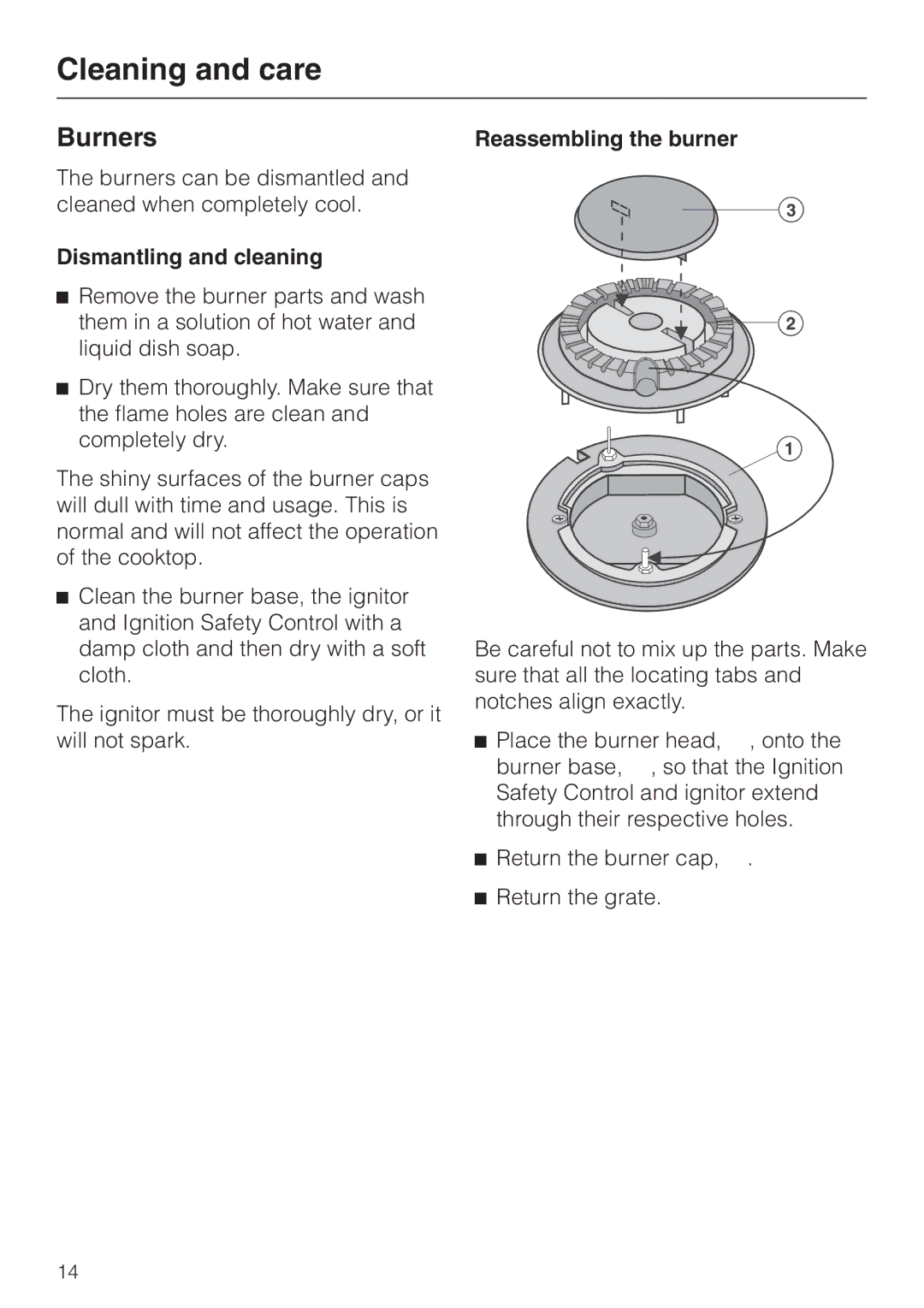 Miele KM 404 operating instructions Burners, Dismantling and cleaning 