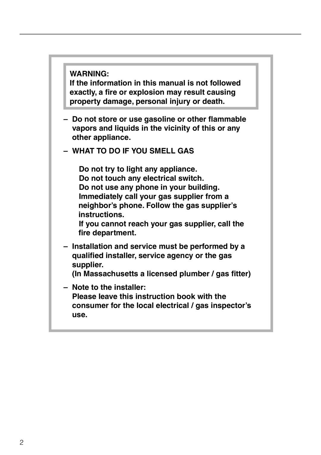 Miele KM 404 operating instructions What to do if YOU Smell GAS 