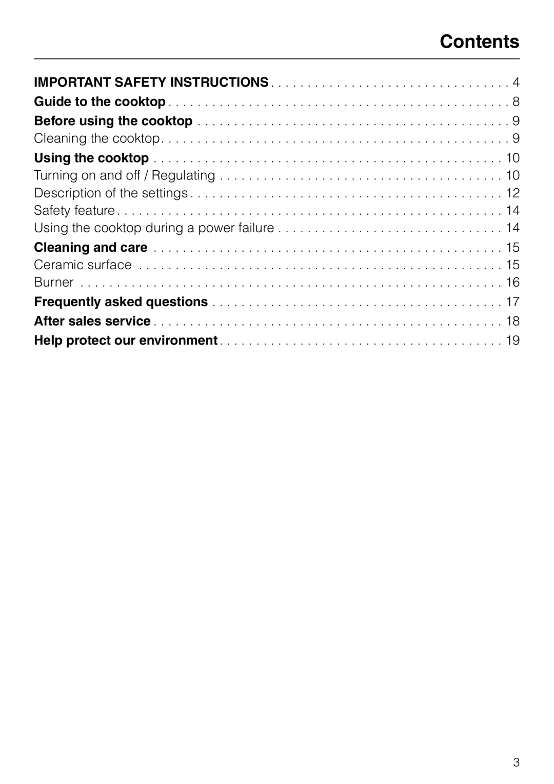 Miele KM 406 manual Contents 