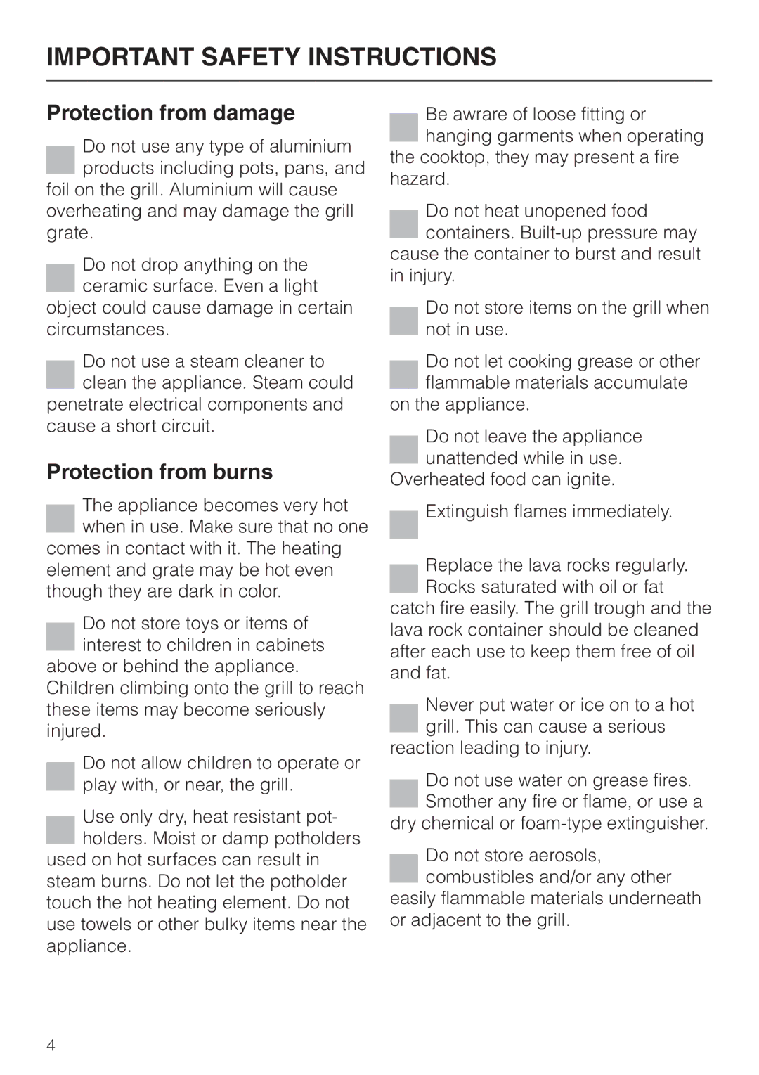 Miele KM 411 manual Protection from damage, Protection from burns 