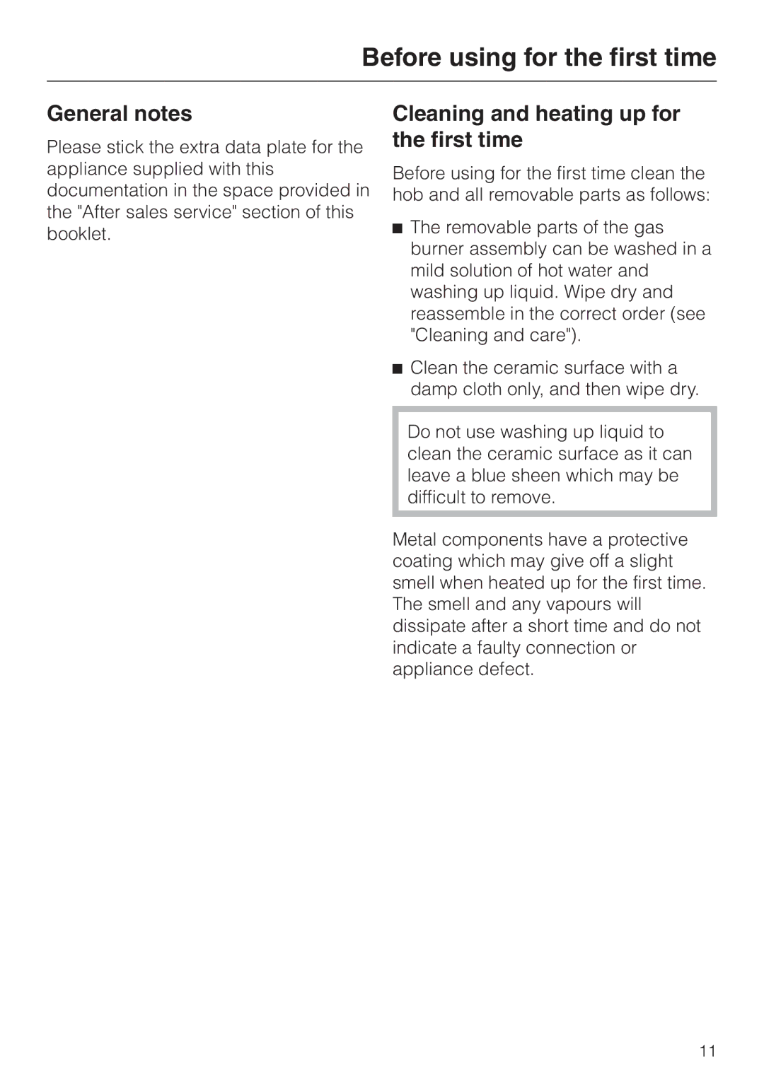 Miele KM 417 manual Before using for the first time, General notes, Cleaning and heating up for the first time 