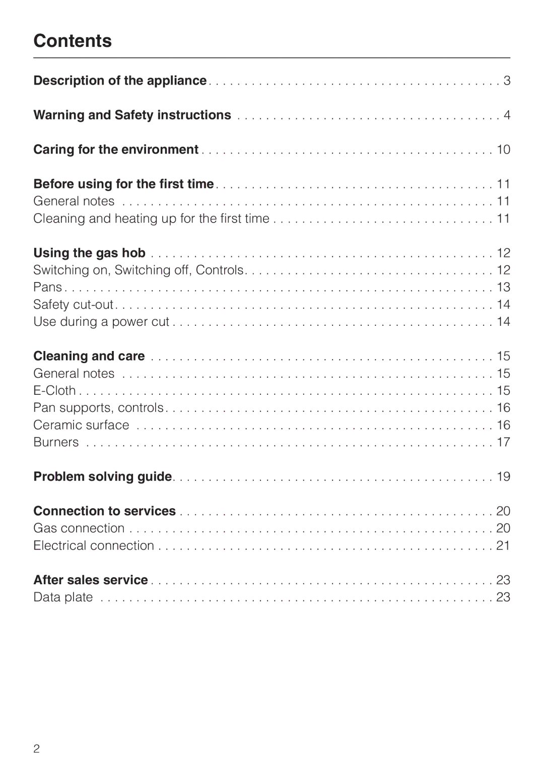 Miele KM 417 manual Contents 