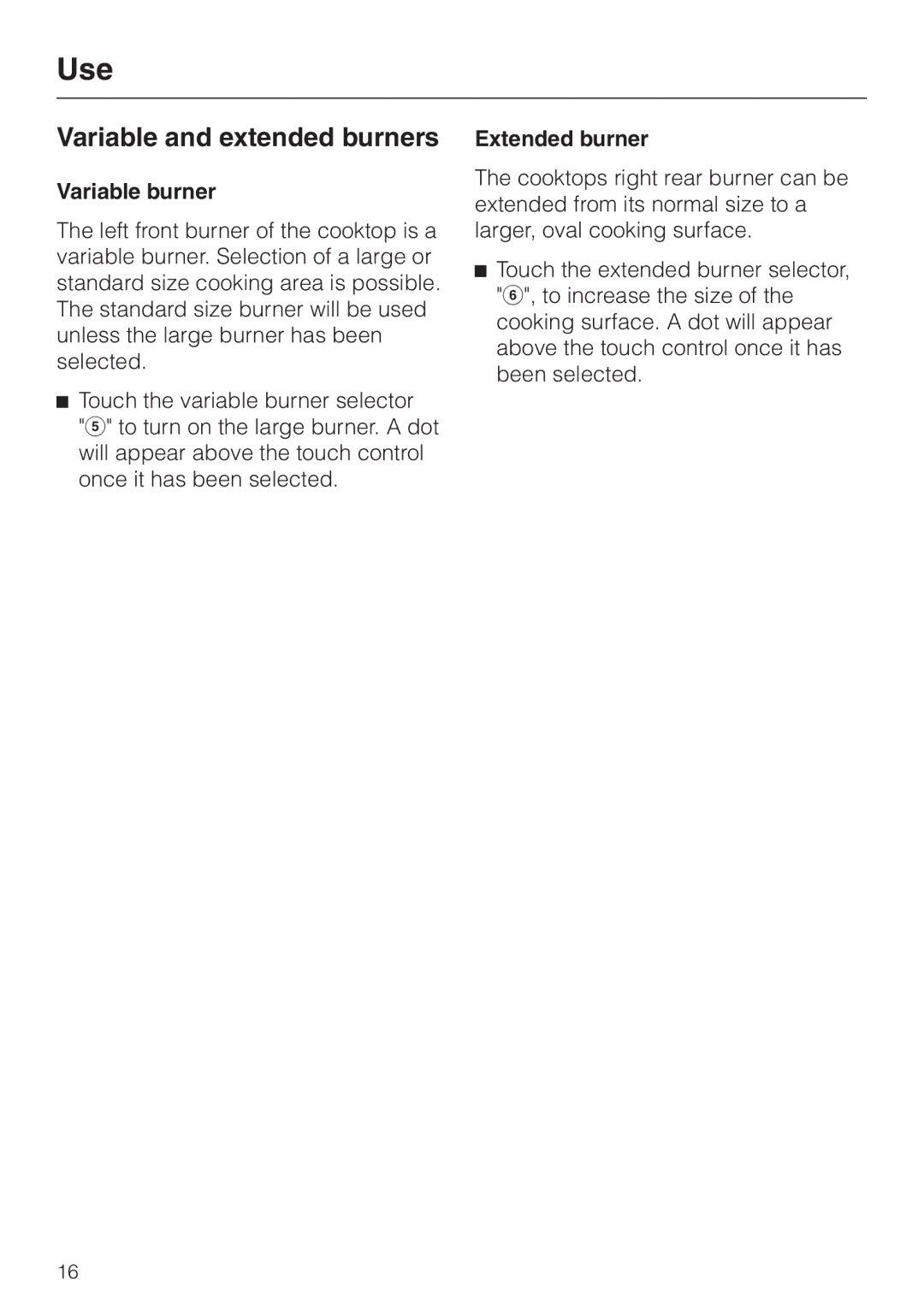 Miele KM 443 operating instructions Variable and extended burners, Variable burner, Extended burner 