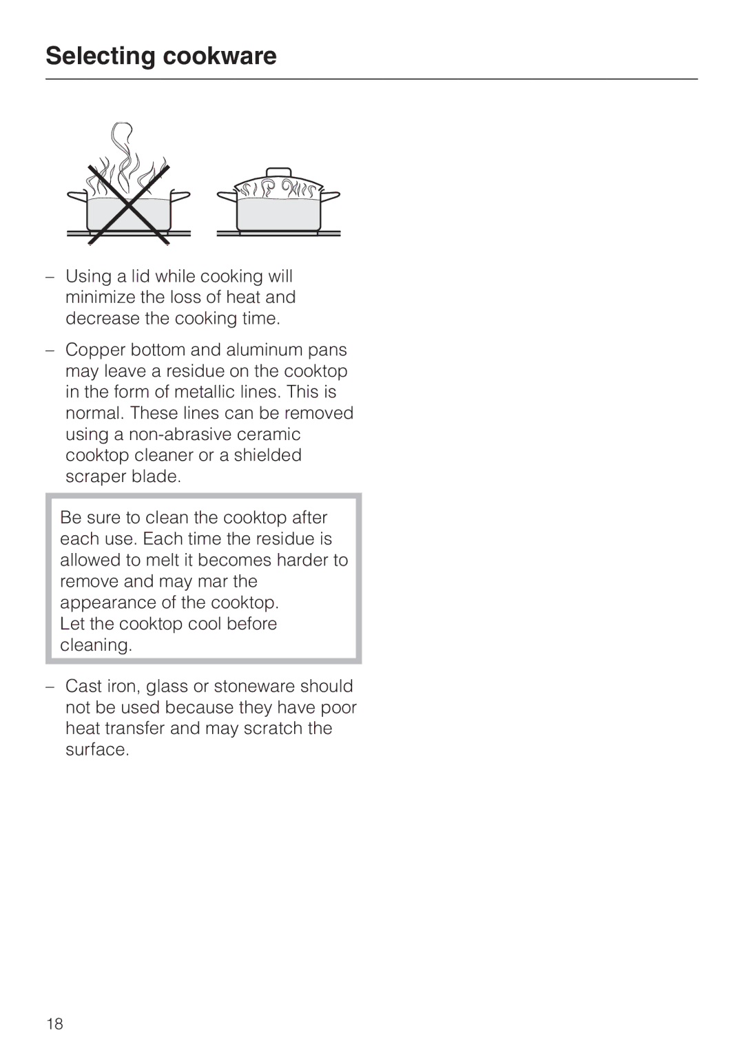 Miele KM 443 operating instructions Selecting cookware 