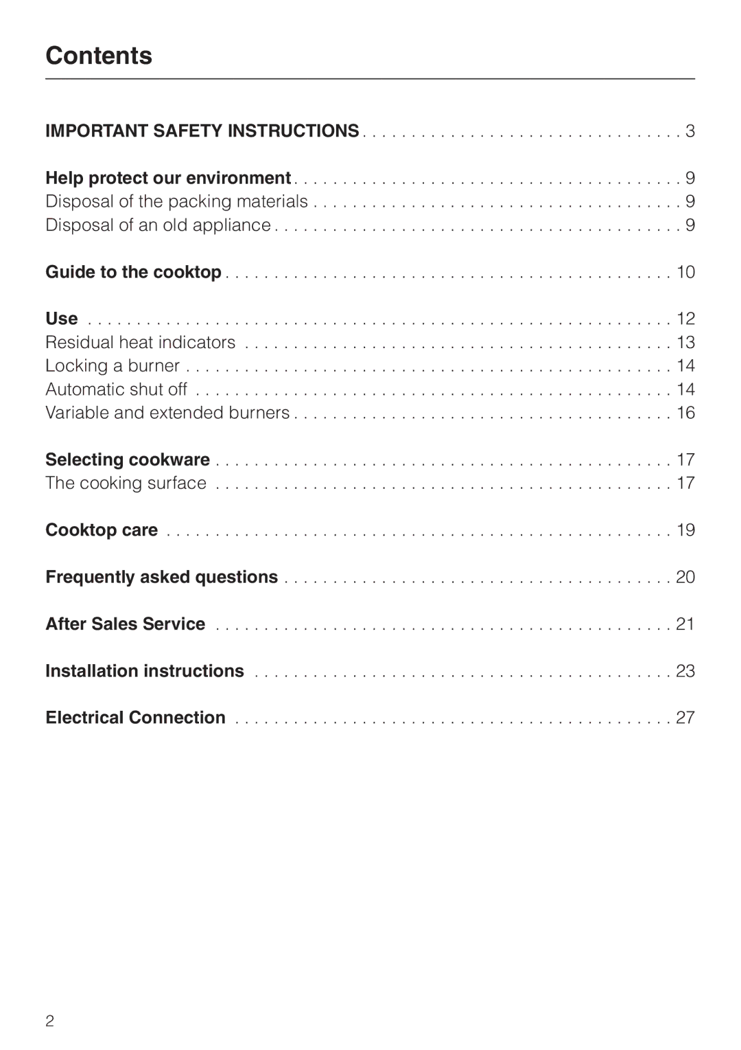 Miele KM 443 operating instructions Contents 